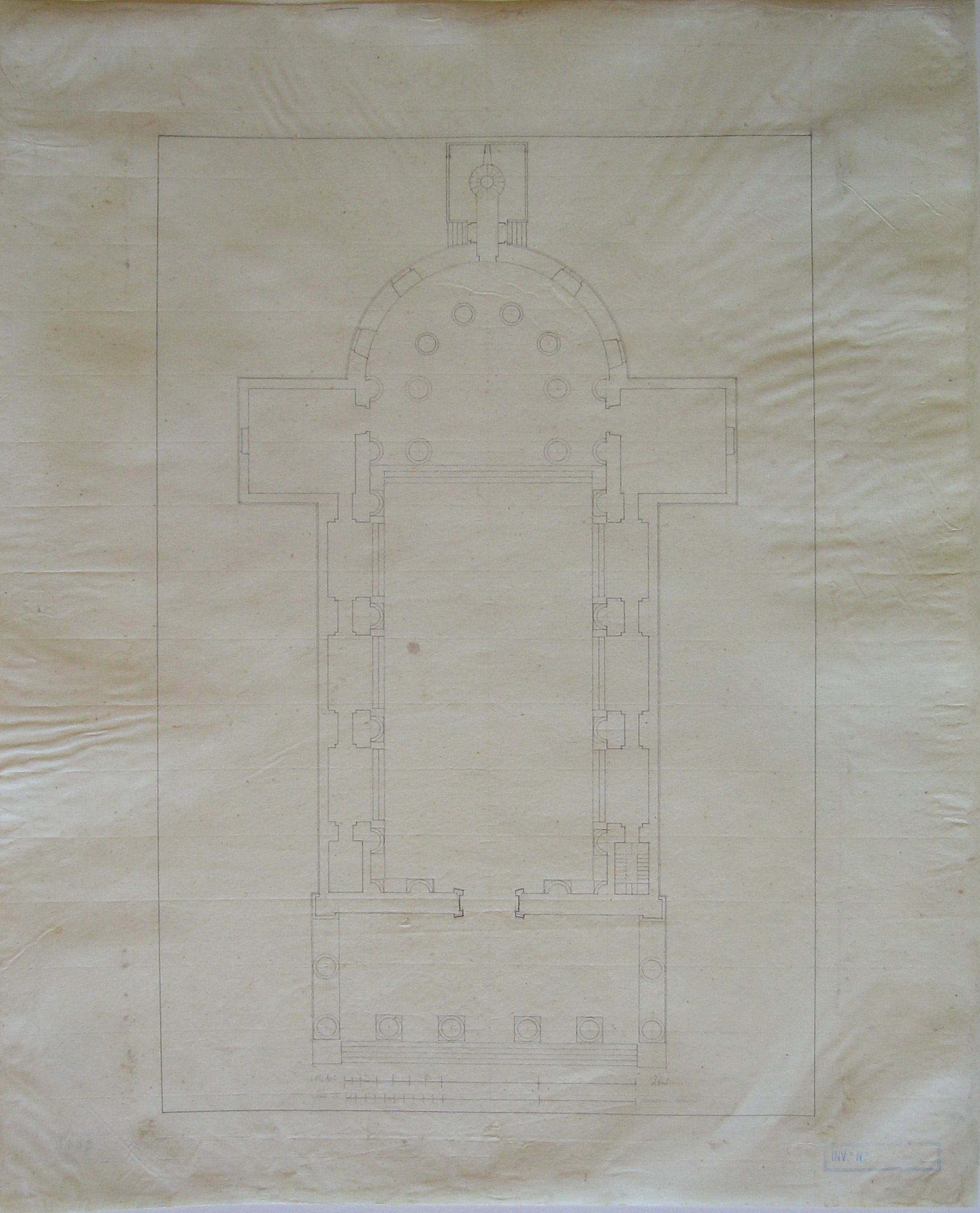 Progetto architettonico: chiesa dei Santi Cosma e Damiano a Concorezzo. Pianta (disegno architettonico) di Cagnola Luigi (sec. XIX)