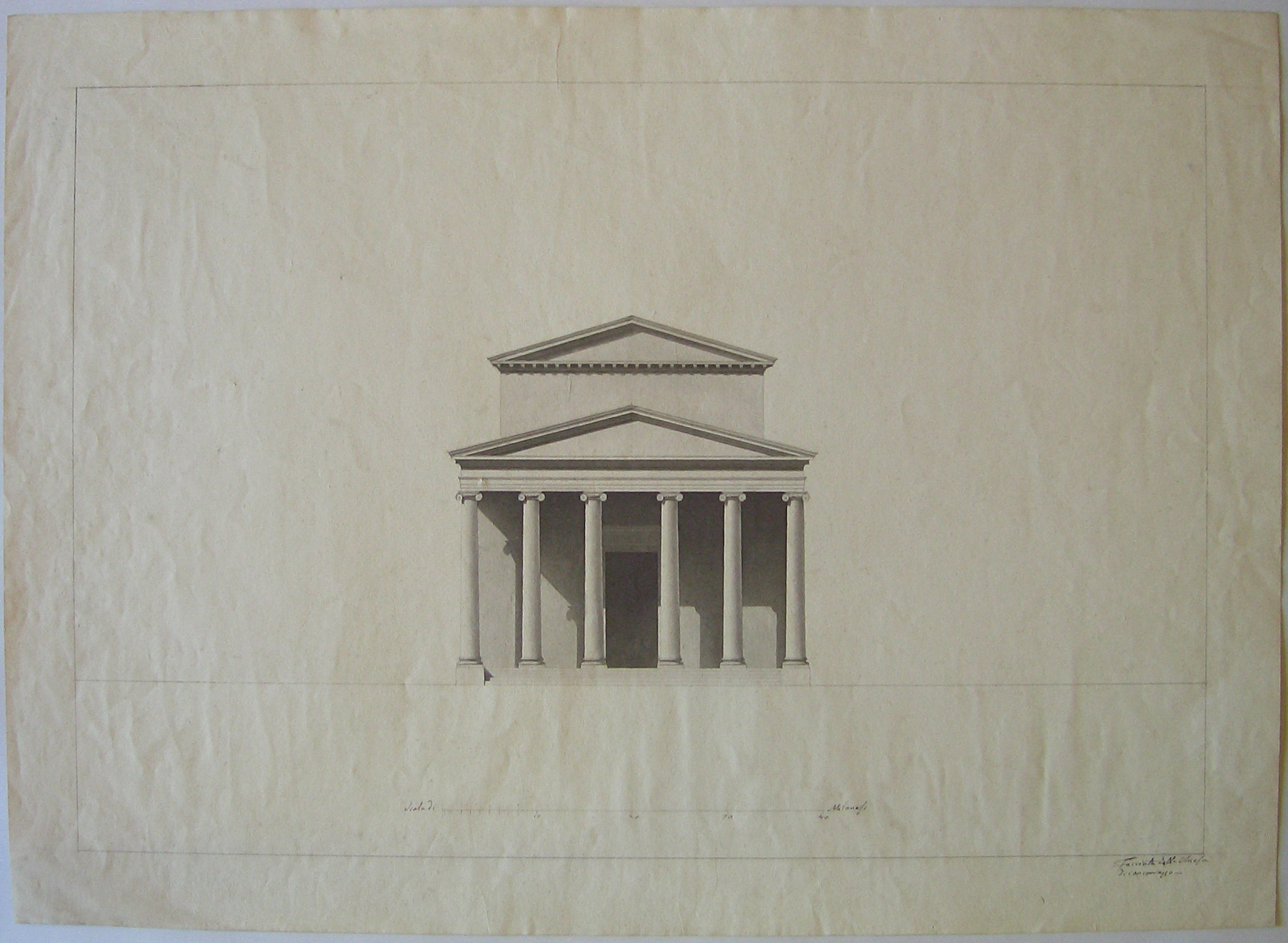 Facciata della Chiesa di Concorezzo, Progetto architettonico: chiesa dei Santi Cosma e Damiano a Concorezzo. Prospetto della facciata (disegno architettonico) di Cagnola Luigi (sec. XIX)