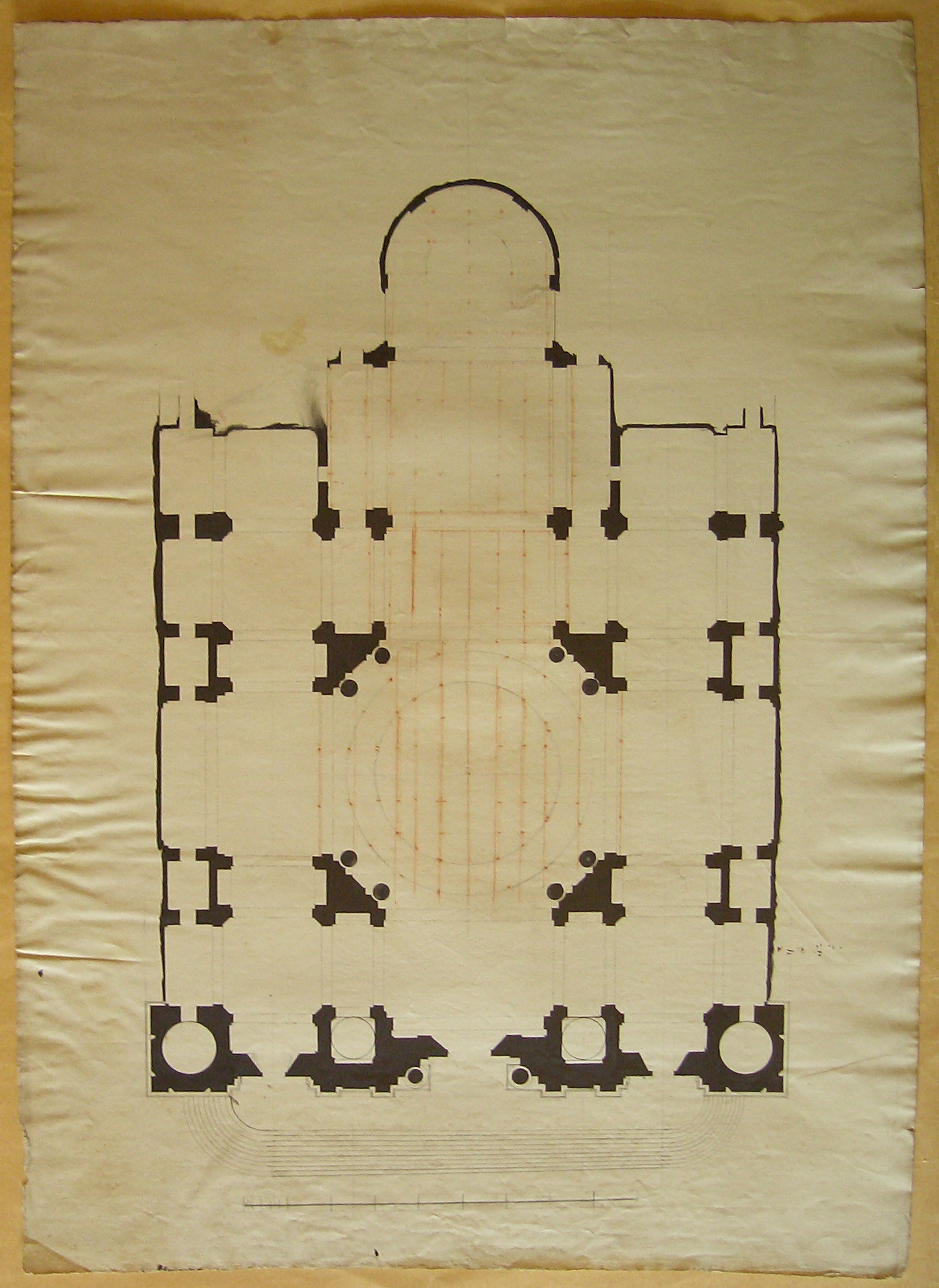 Pianta della Chiesa di S. Alessandro, Progetto architettonico: chiesa di Sant'Alessandro a Milano. Pianta (disegno architettonico) di Nava Ambrogio (attribuito) (sec. XIX)