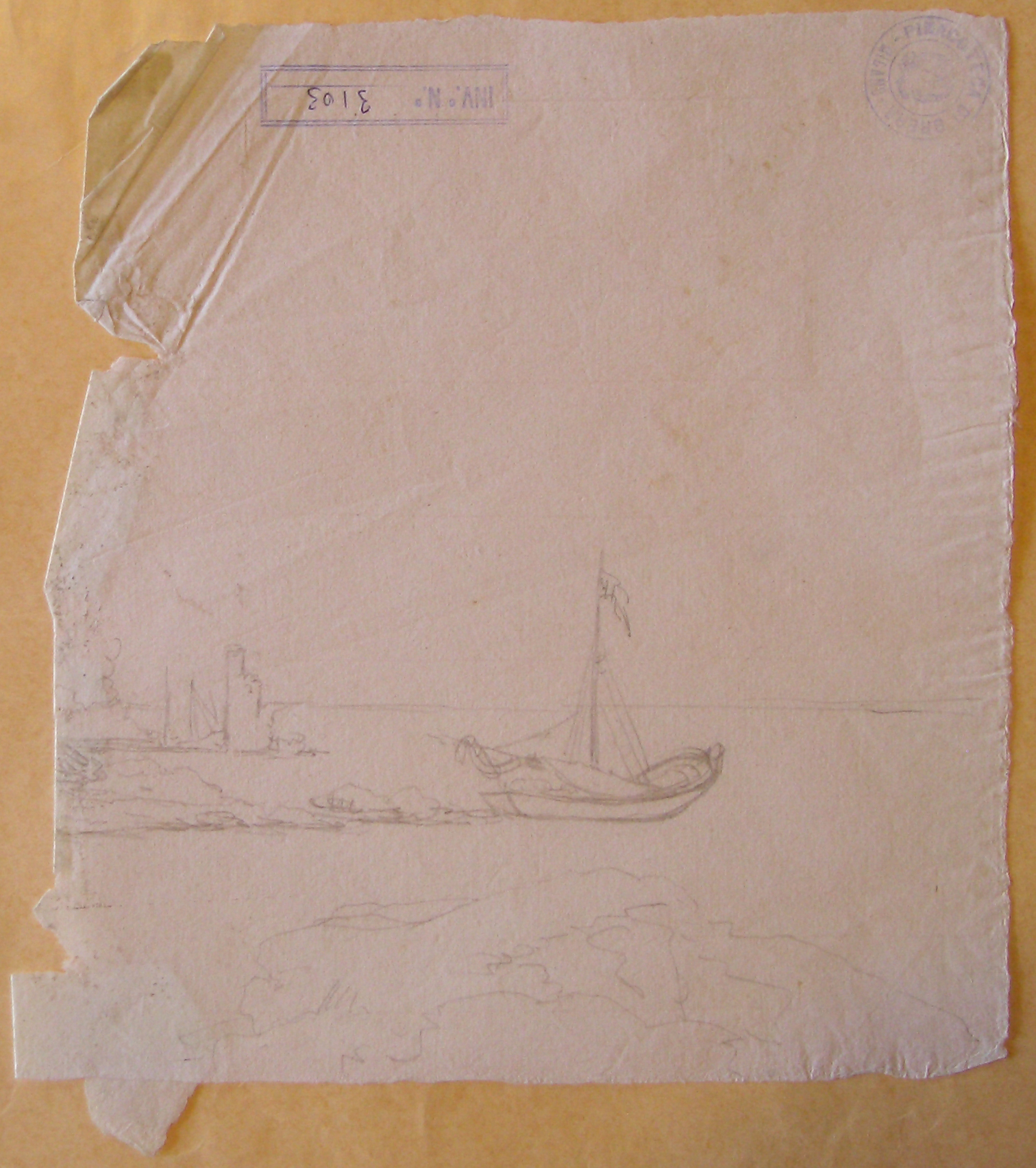 Veduta di paesaggio marino (disegno) di Nava Ambrogio (attribuito) (sec. XIX)