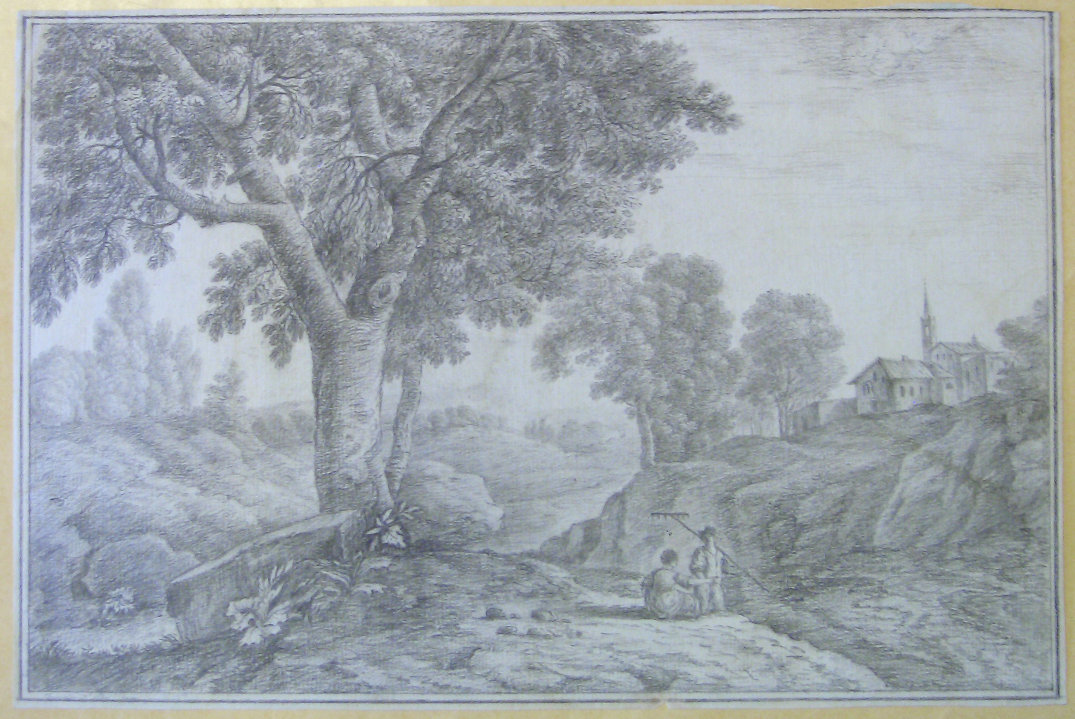 Veduta di paesaggio di campagna con figure (disegno) di Nava Ambrogio (attribuito) (sec. XIX)