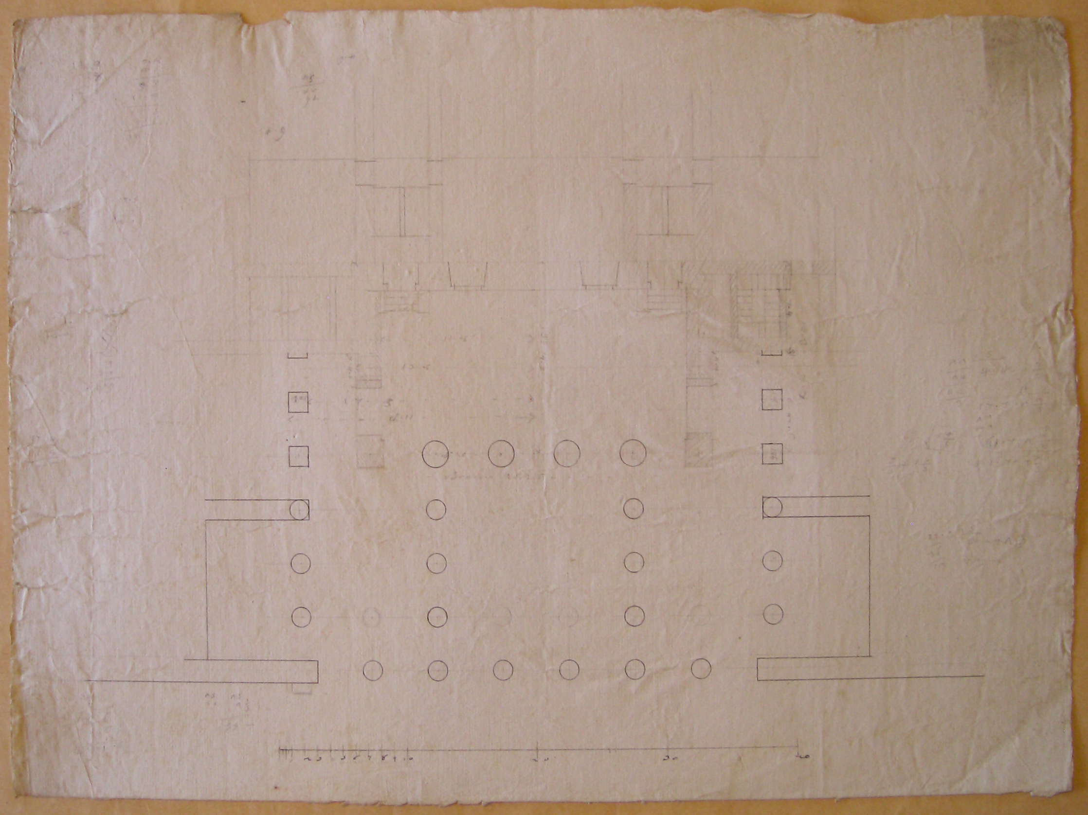 Progetto architettonico: atrio di edificio non identificato. Pianta (disegno architettonico) di Nava Ambrogio (attribuito) (sec. XIX)