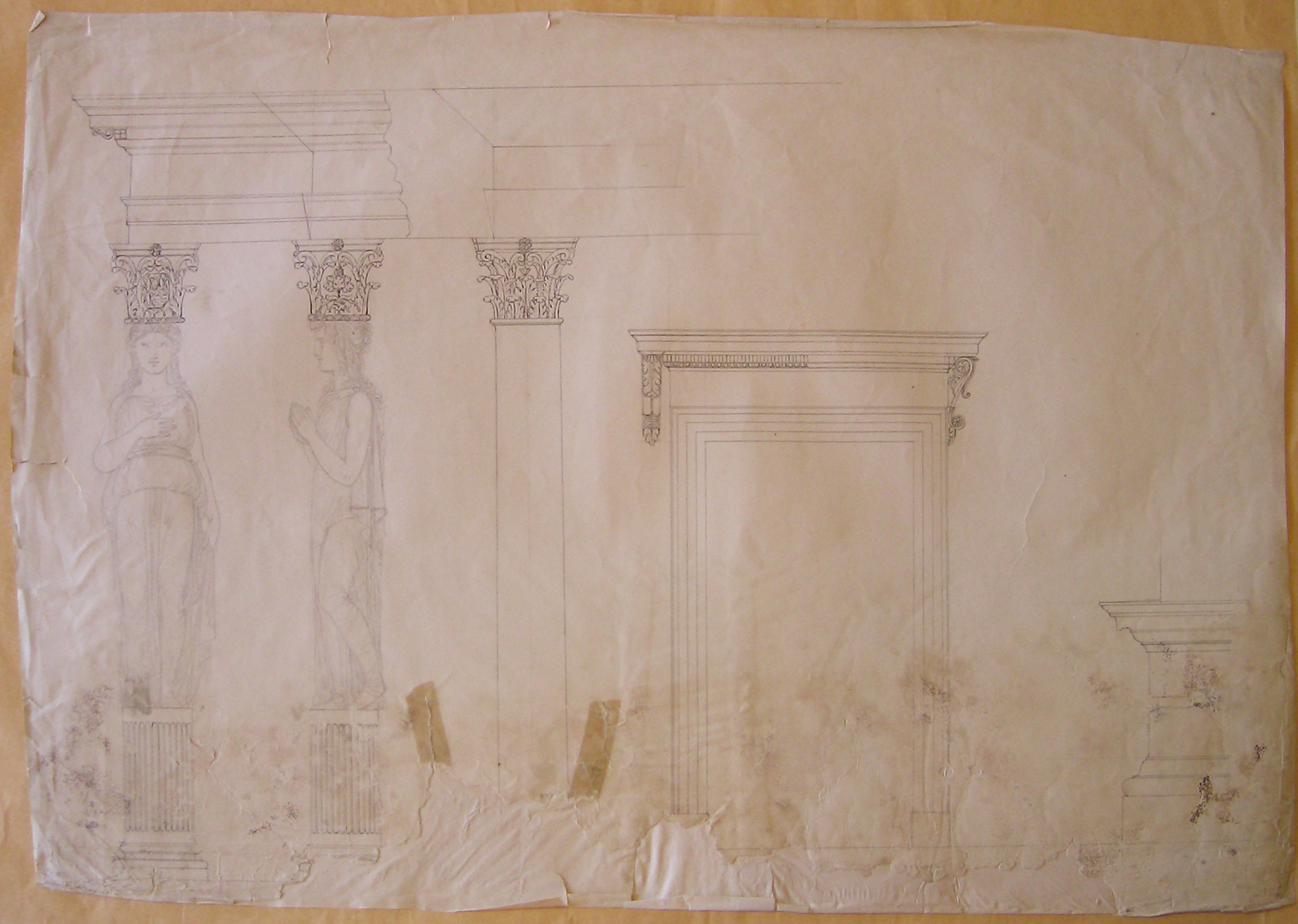 Progetto architettonico: oratorio di Tregasio (Milano). Dettagli (disegno architettonico) di Nava Ambrogio (sec. XIX)