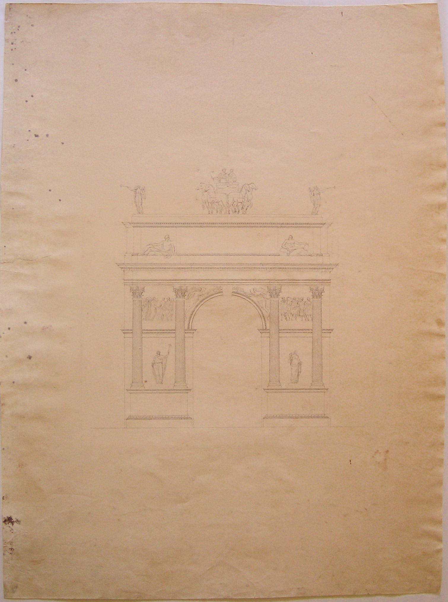 Progetto per l'arco provvisorio ai Giardini Pubblici (Milano): prospetto del fronte (disegno architettonico, opera isolata) di Cagnola Luigi (sec. XIX)