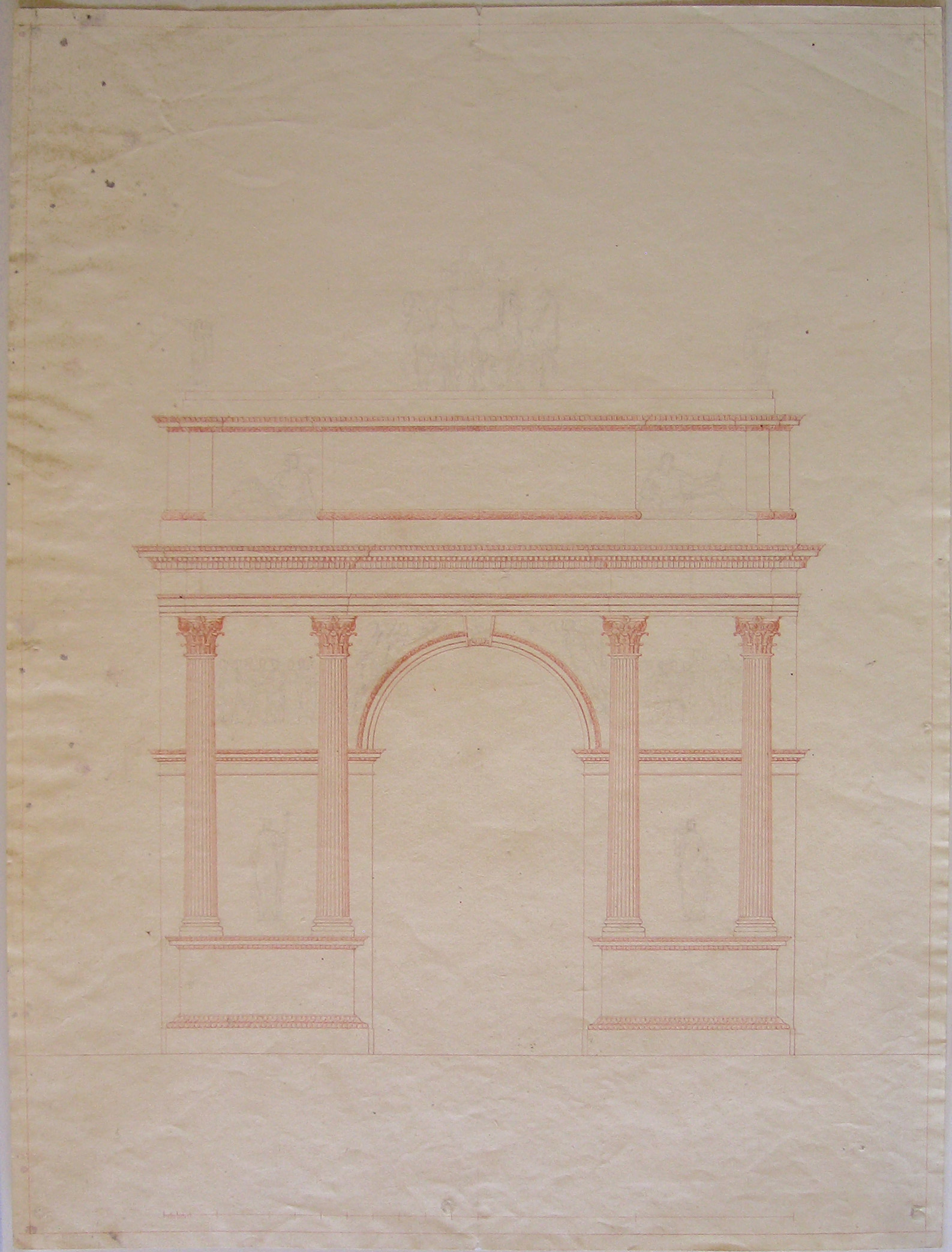 Progetto per l'arco provvisorio ai Giardini Pubblici (Milano): studio del prospetto del fronte (disegno architettonico, opera isolata) di Cagnola Luigi (sec. XIX)