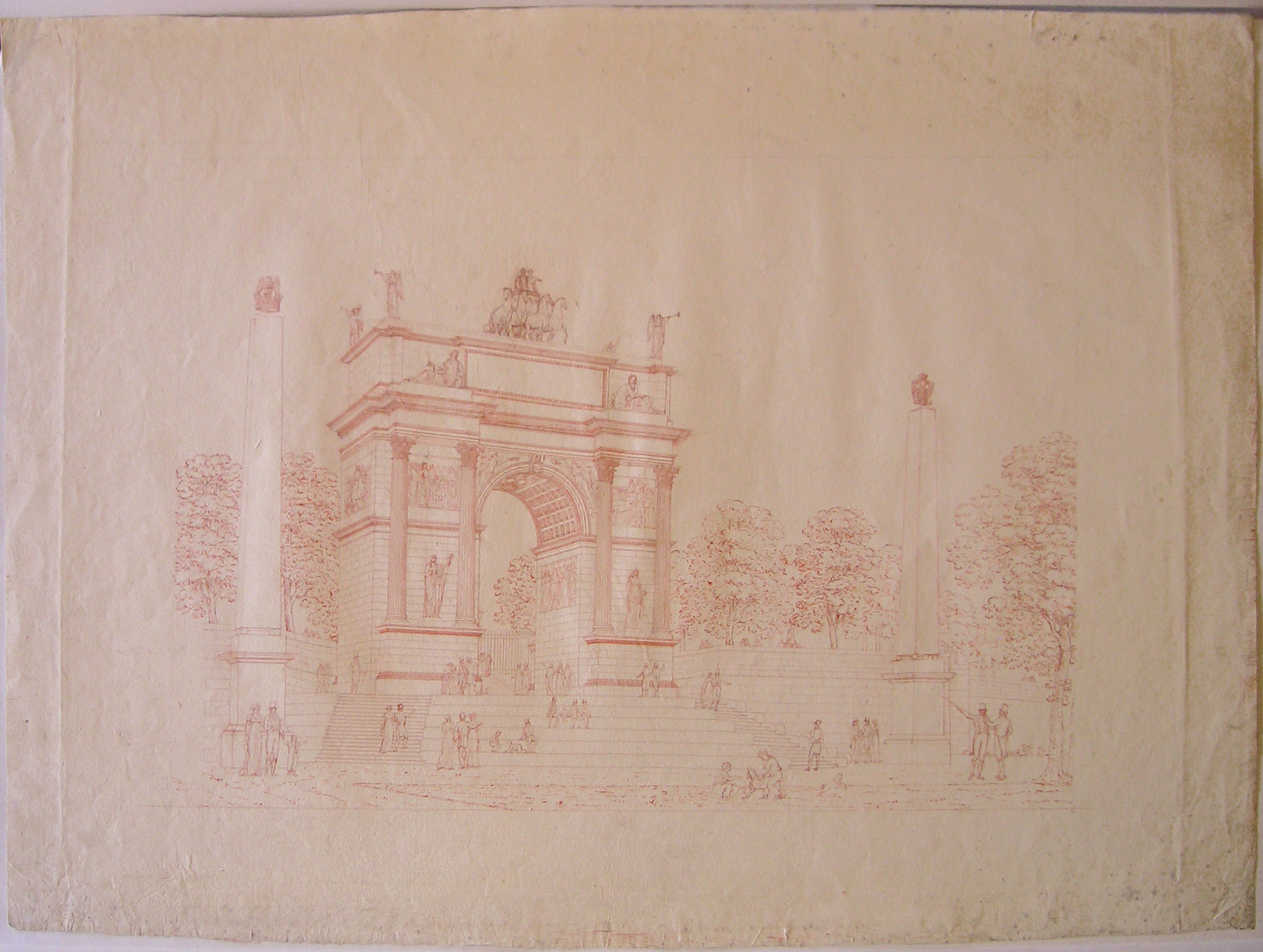 Progetto per l'arco provvisorio ai Giardini Pubblici (Milano): veduta prospettica (disegno architettonico, opera isolata) di Cagnola Luigi (sec. XIX)