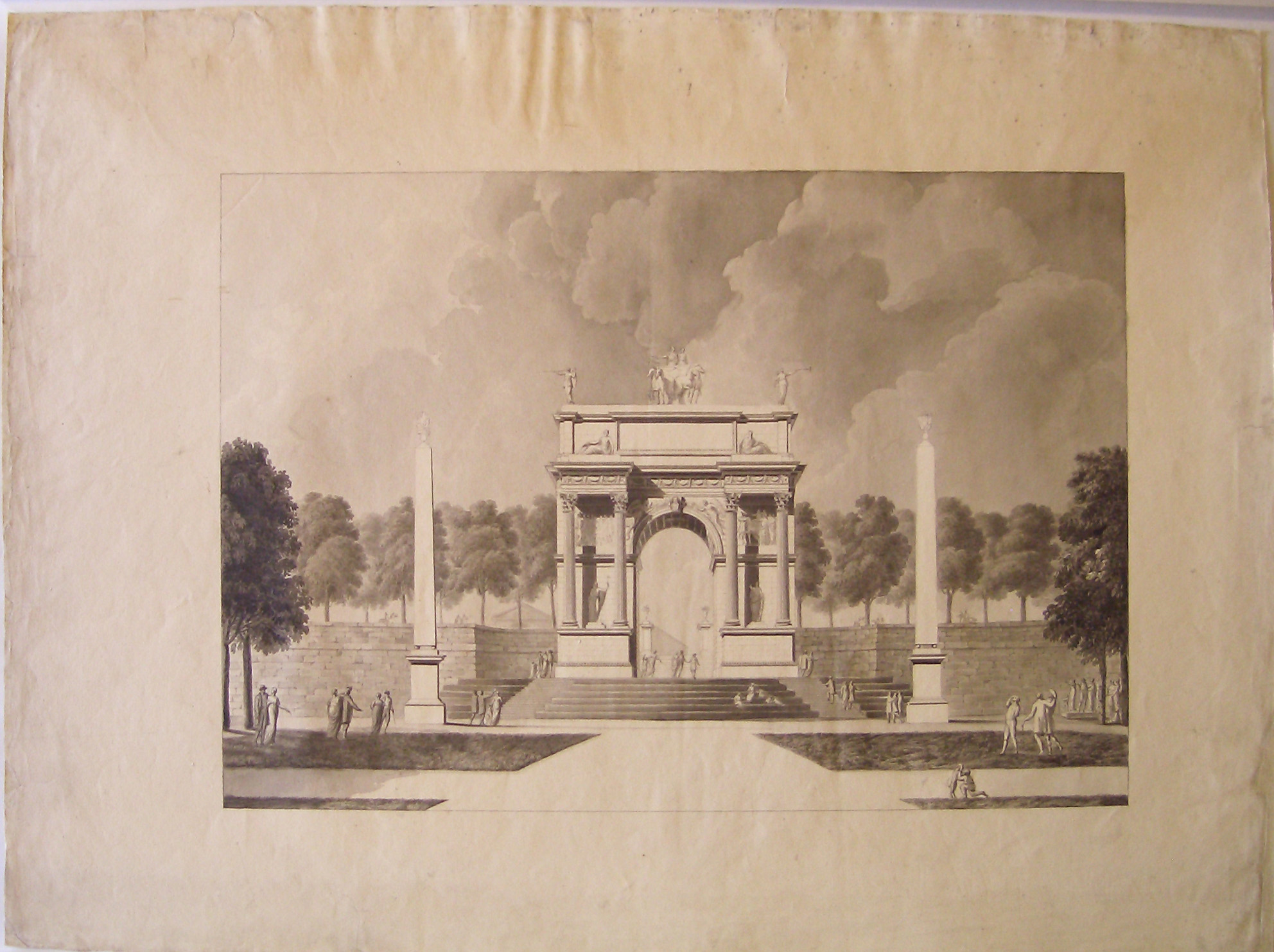 Progetto per l'arco provvisorio ai Giardini Pubblici (Milano): veduta prospettica (disegno architettonico, opera isolata) di Cagnola Luigi (sec. XIX)