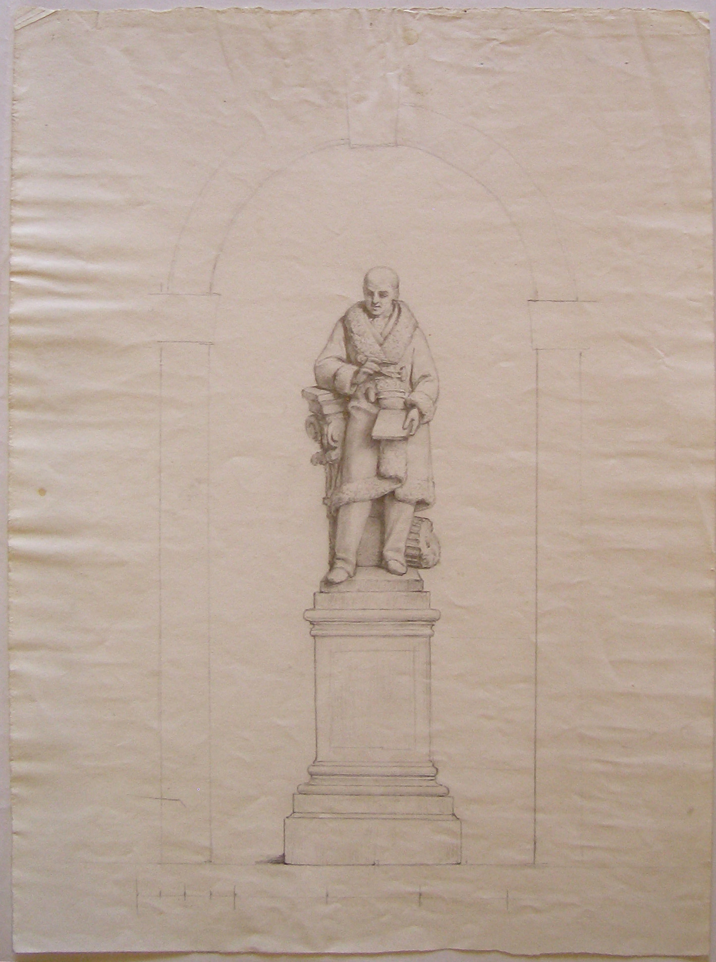 Studio per la statua di Luigi Cagnola (disegno, opera isolata) di Somaini Francesco (attribuito) (sec. XIX)
