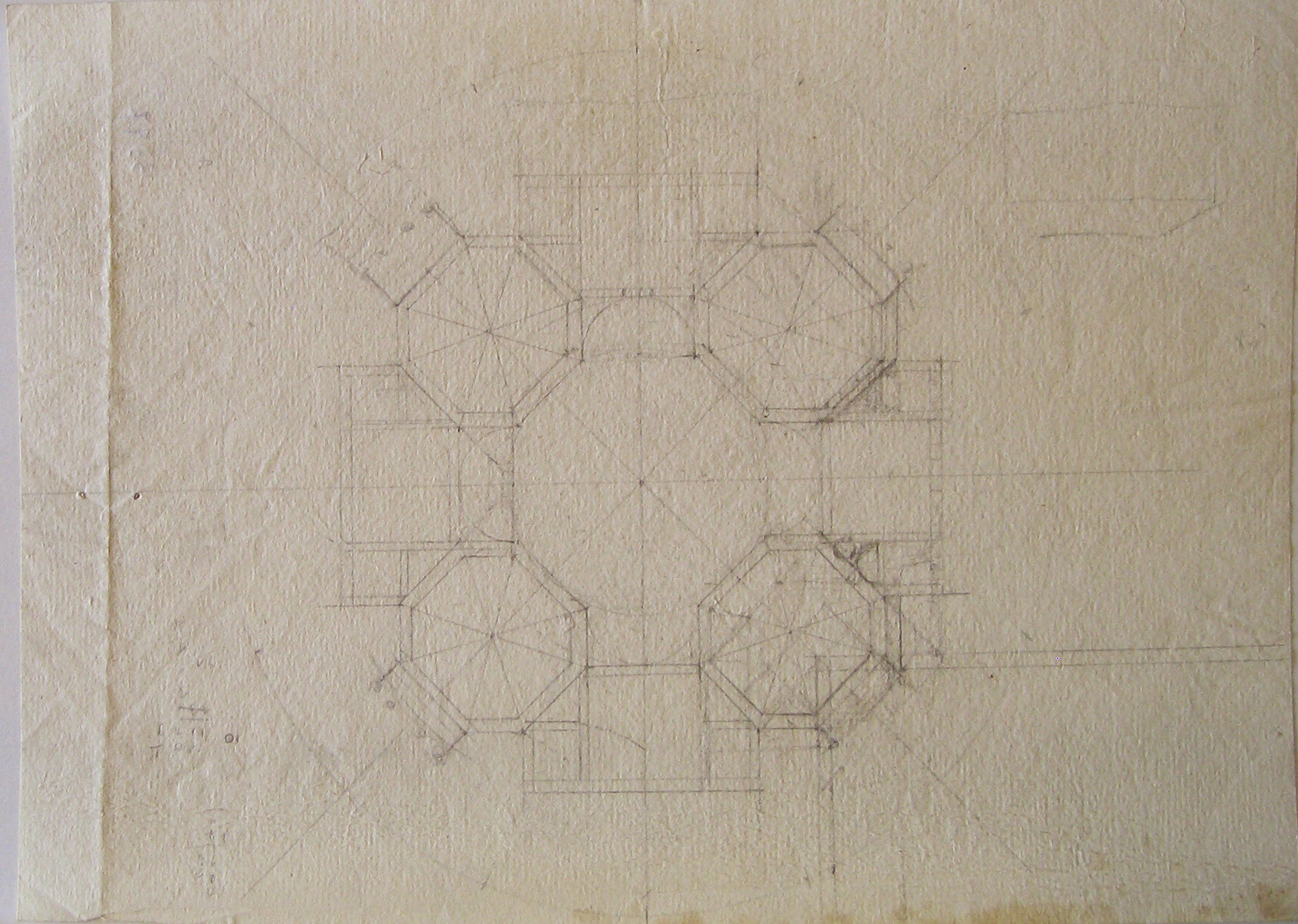 Progetto per edificio a pianta centrale con corpi ottagonali: planimetria (disegno architettonico, opera isolata) di Cagnola Luigi (attribuito) (secc. XVIII/XIX)