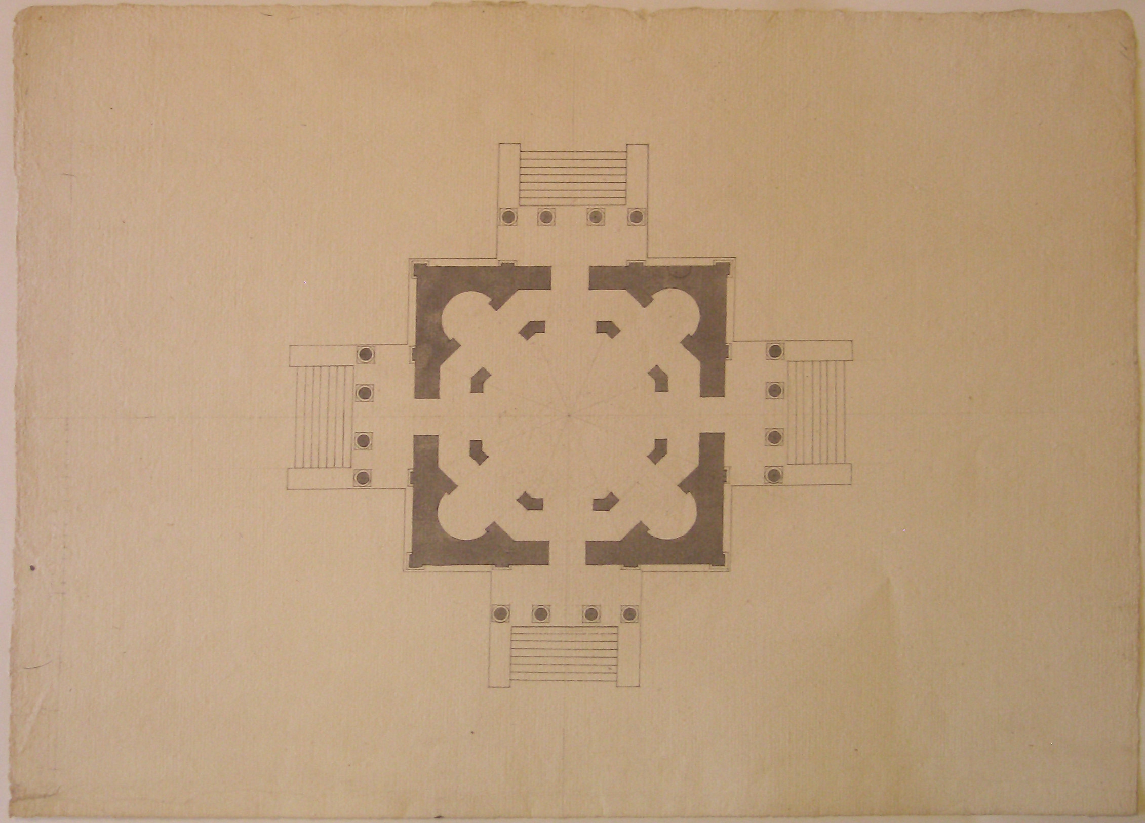 Progetto per padiglione a quattro pronai: pianta (disegno architettonico, opera isolata) di Cagnola Luigi (attribuito) (secc. XVIII/XIX)