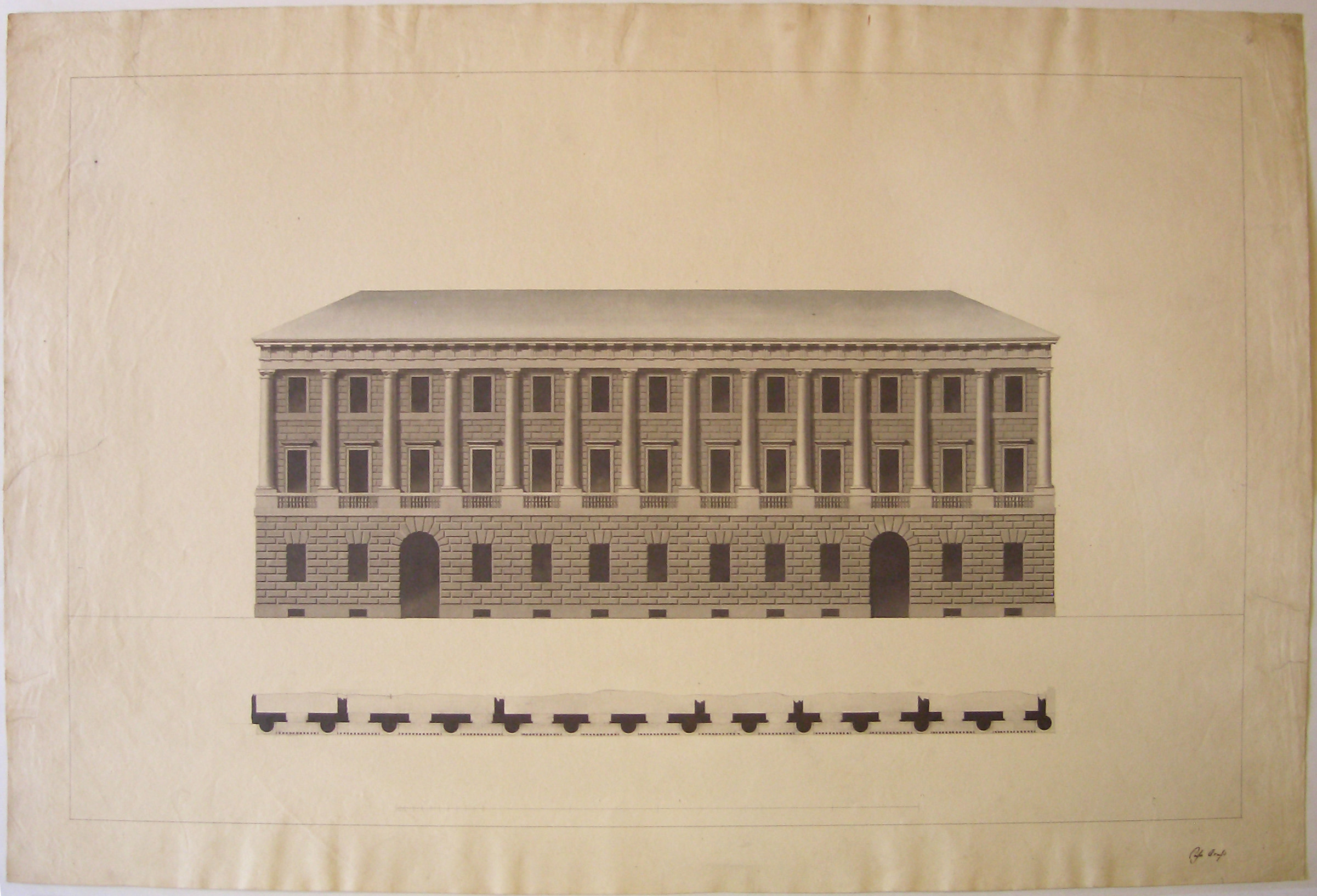 Progetto per la facciata di Palazzo Arese (Milano): prospetto (terza variante) (disegno architettonico, opera isolata) di Cagnola Luigi (sec. XIX)