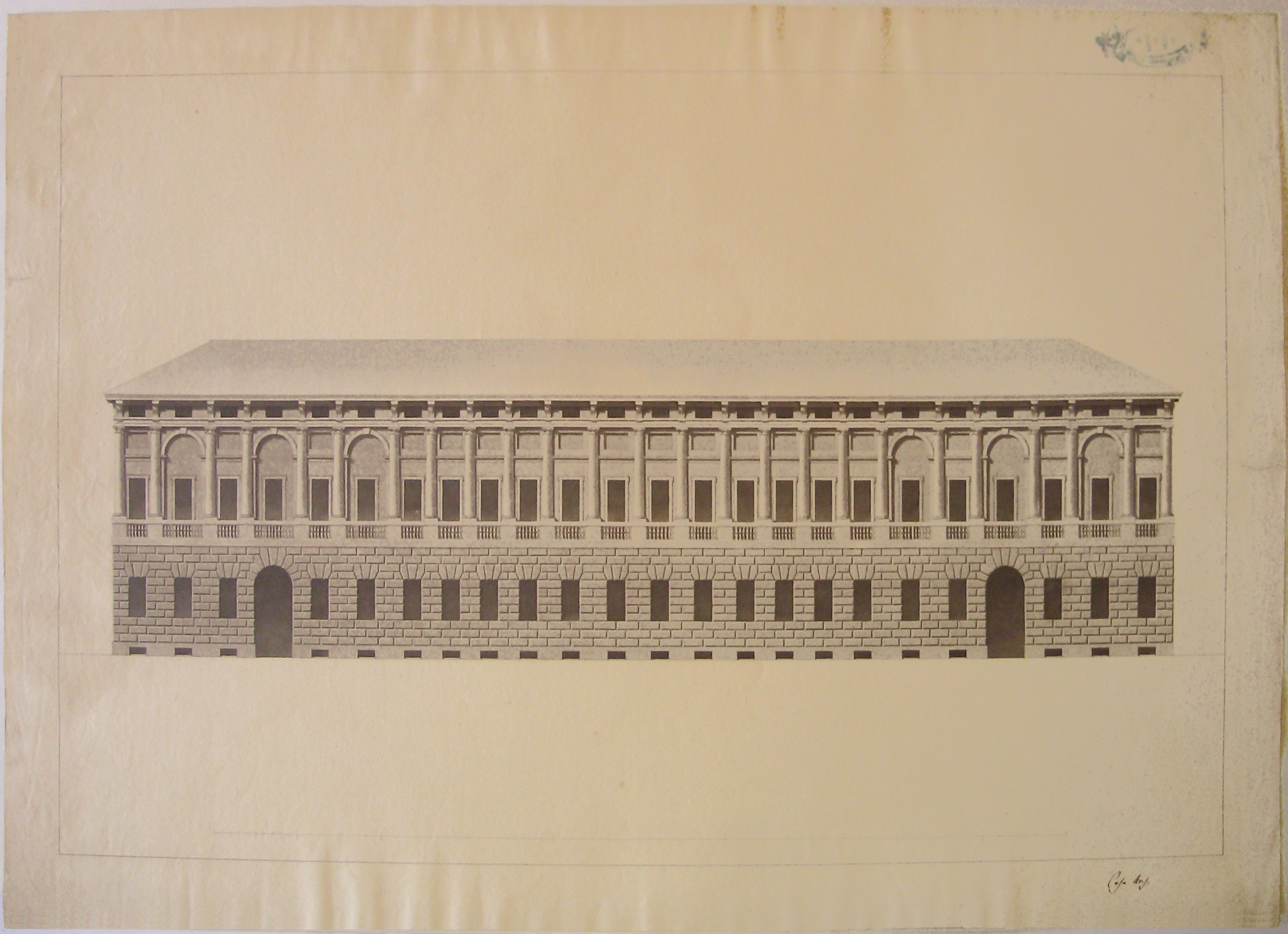 Progetto per la facciata di Palazzo Arese (Milano): prospetto (prima variante) (disegno architettonico, opera isolata) di Cagnola Luigi (sec. XIX)