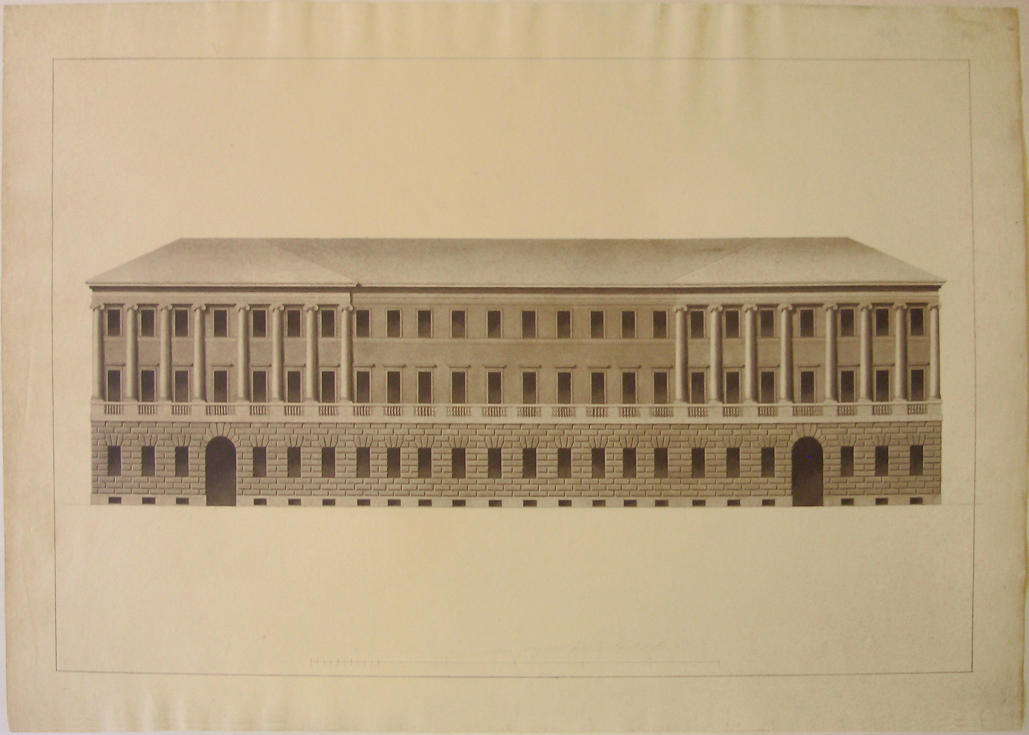 Progetto per la facciata di Palazzo Arese (Milano): prospetto (prima variante) (disegno architettonico, opera isolata) di Cagnola Luigi (sec. XIX)