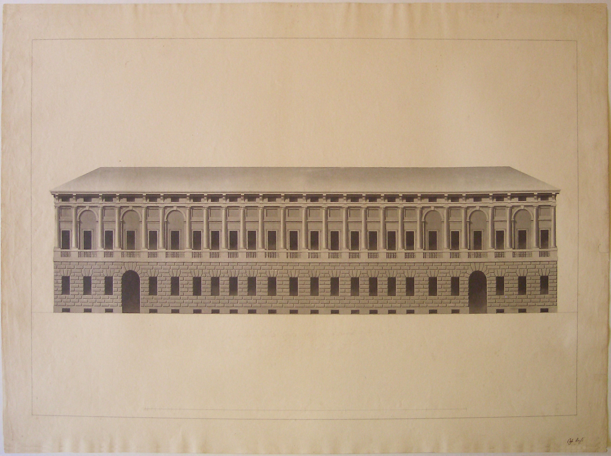 Progetto per la facciata di Palazzo Arese (Milano): prospetto (prima variante) (disegno architettonico, opera isolata) di Cagnola Luigi (sec. XIX)