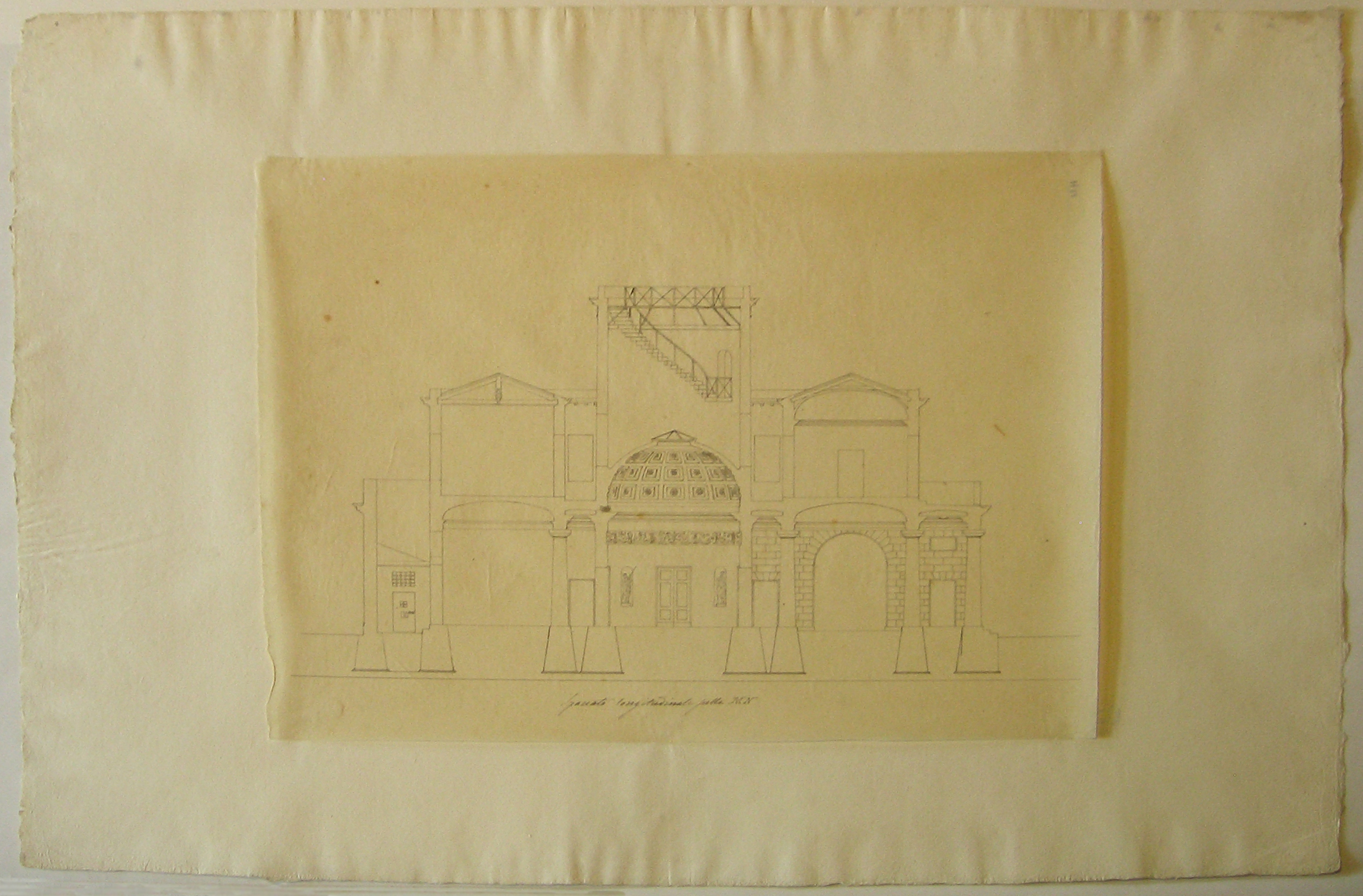 Progetto per i caselli daziari a Porta Orientale (Milano): spaccato longitudinale (disegno architettonico, opera isolata) di Cagnola Luigi (sec. XIX)