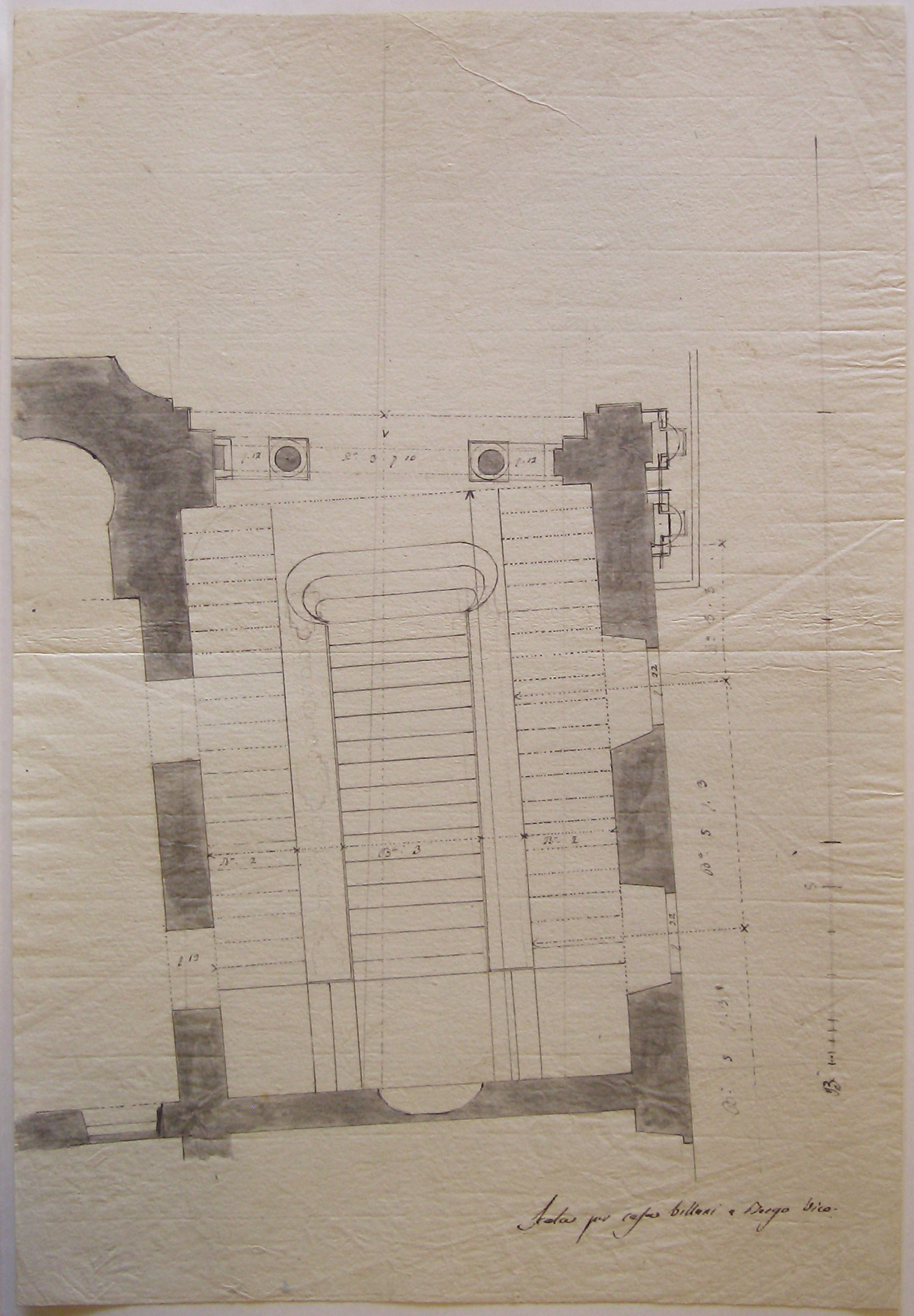 Progetto per lo scalone di Casa Villani (Borgovico) (disegno architettonico, opera isolata) di Cagnola Luigi (sec. XVIII)