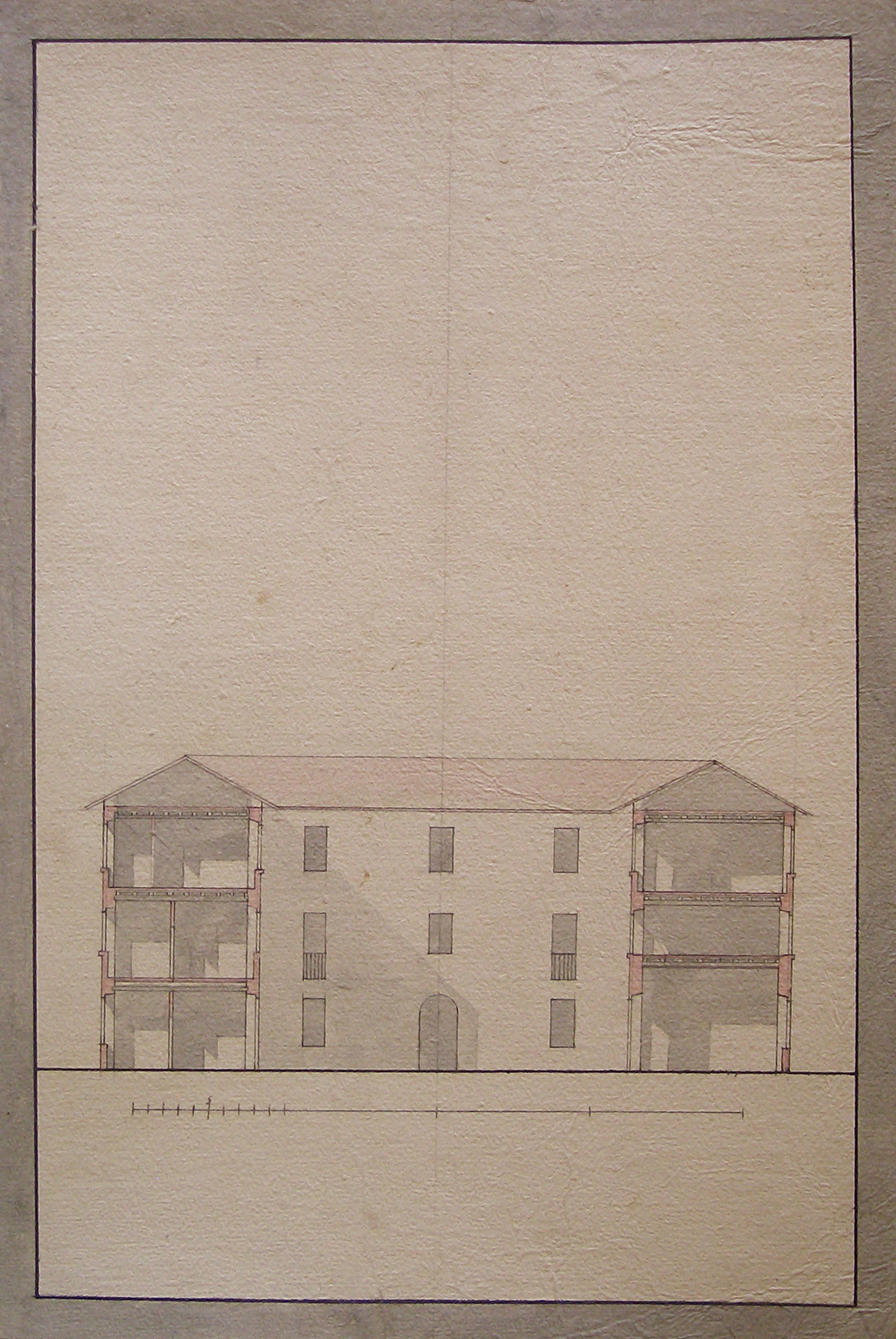 Progetto per edificio semi rustico: sezione (disegno architettonico, opera isolata) - ambito italiano (sec. XIX)