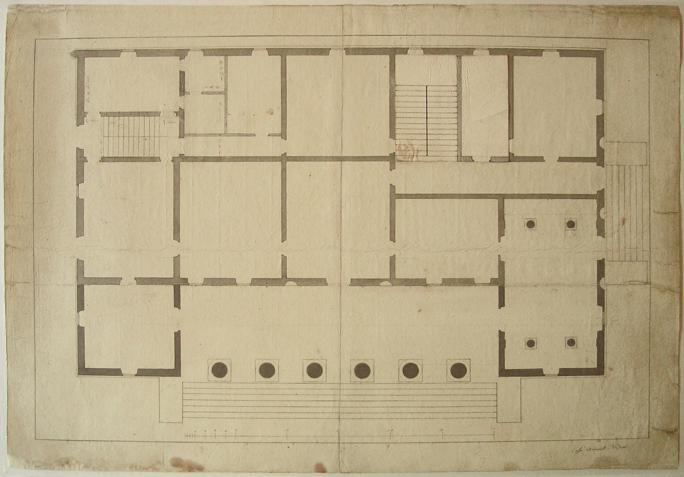 Progetto per villa Zurla Benvenuti (Vajano Cremasco): pianta del piano terra (disegno architettonico, opera isolata) di Cagnola Luigi (sec. XIX)