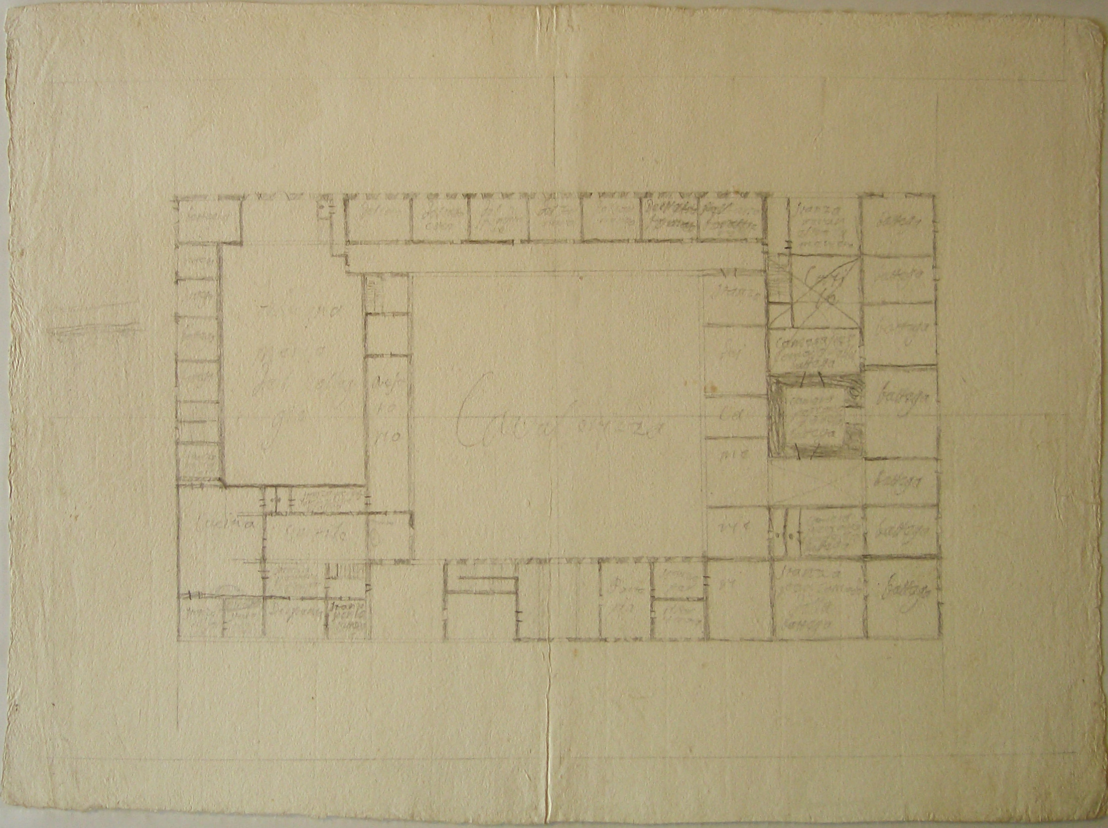 Progetto per un collegio: pianta del piano terra (disegno architettonico, opera isolata) di Cagnola Luigi (sec. XVIII)