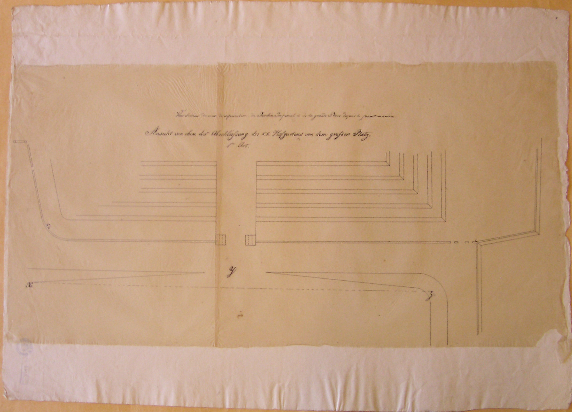 Palazzo Imperiale di Vienna: pianta dell'ingresso ai giardini (rilievo) (disegno architettonico, opera isolata) - ambito austriaco (primo quarto sec. XIX)