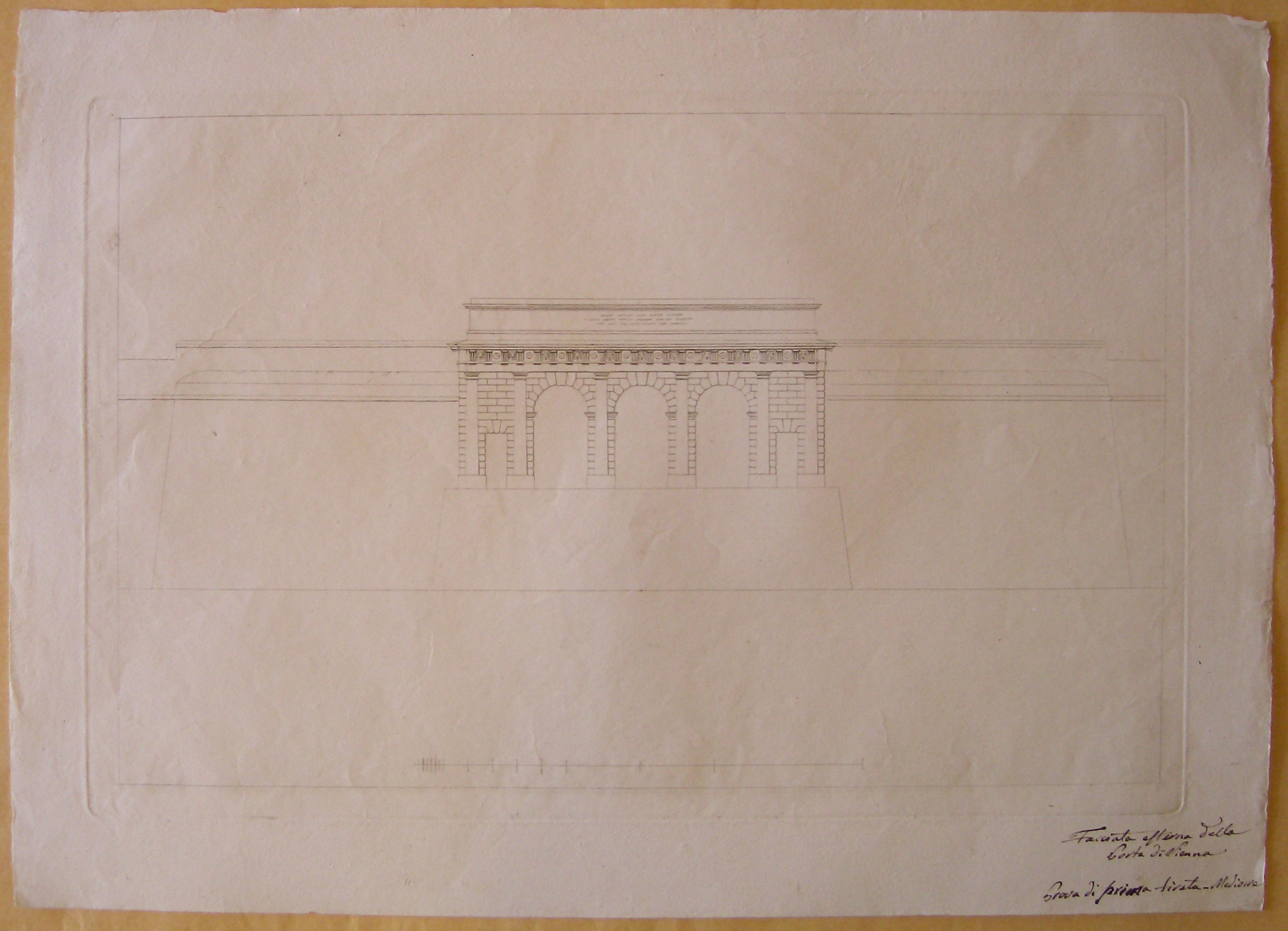 Palazzo Imperiale di Vienna: pianta e prospetti dell'ingresso ai giardini (rilievo) (disegno architettonico, opera isolata) - ambito austriaco (primo quarto sec. XIX)