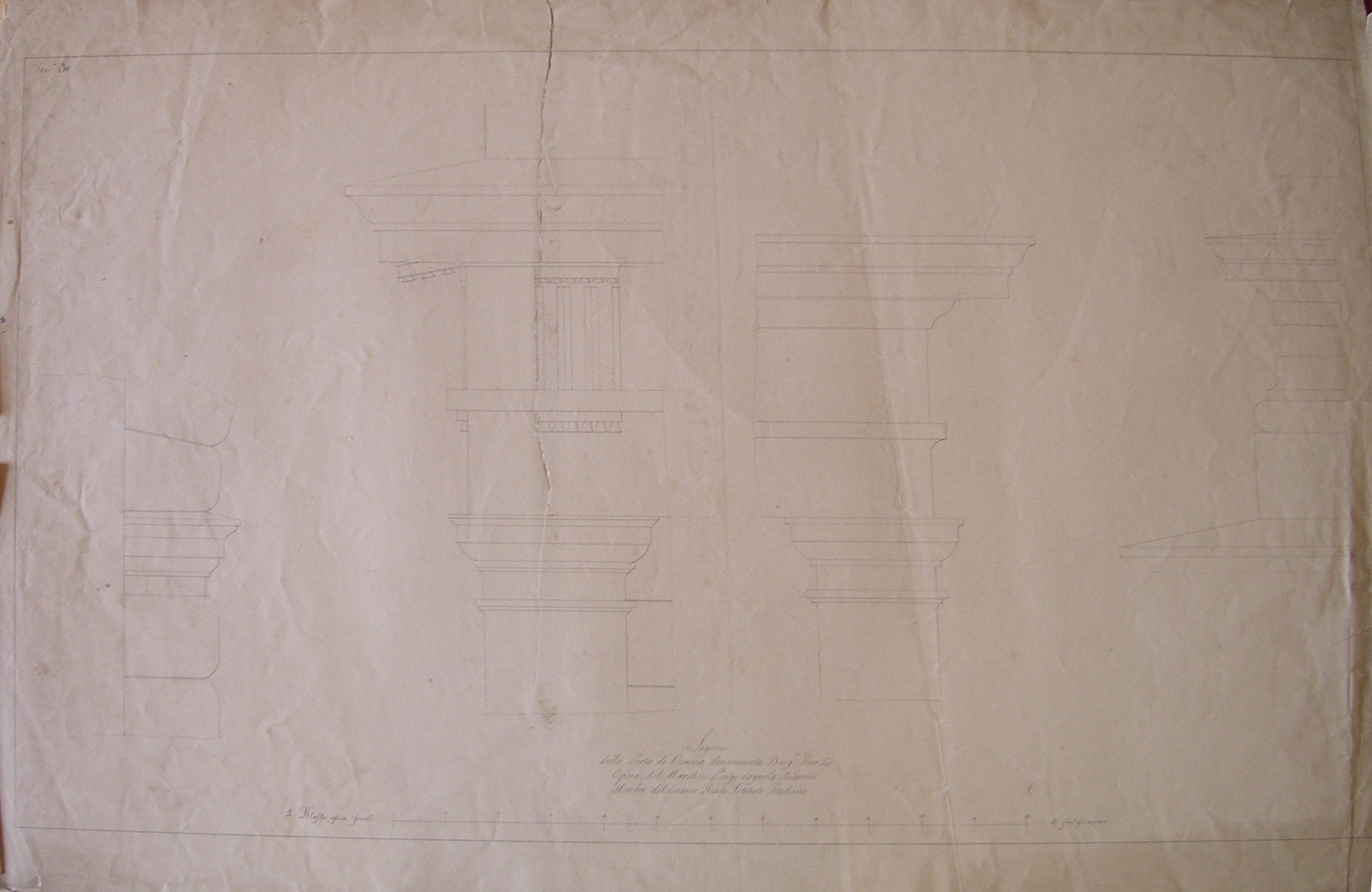 Progetto per il Burgthor (vienna): dettagli dell'ordine e della trabeazione (disegno architettonico, opera isolata) di Cagnola Luigi (sec. XIX)