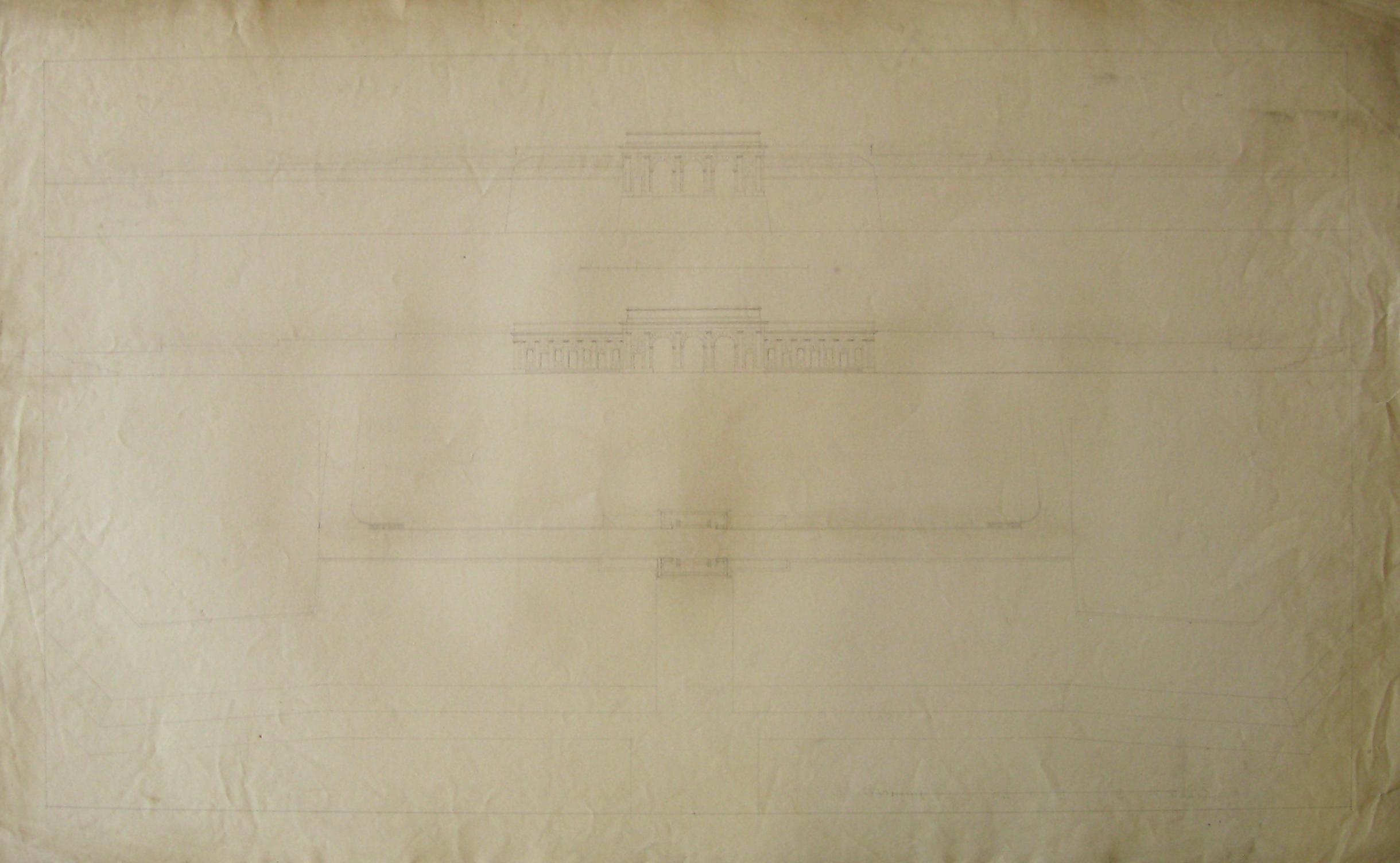 Progetto per il Burgthor (Vienna): pianta e prospetti delle facciate (disegno architettonico, opera isolata) di Cagnola Luigi (sec. XIX)