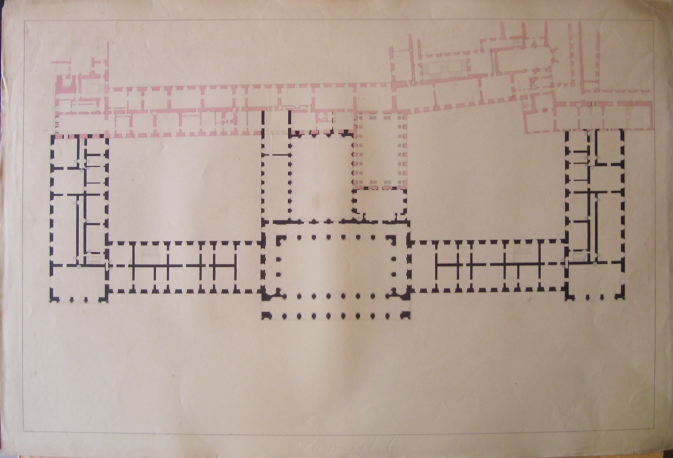 Progetto per l'ampliamento del Palazzo Imperiale (Vienna): pianta del piano nobile (seconda variante) (disegno architettonico, opera isolata) di Cagnola Luigi (sec. XIX)