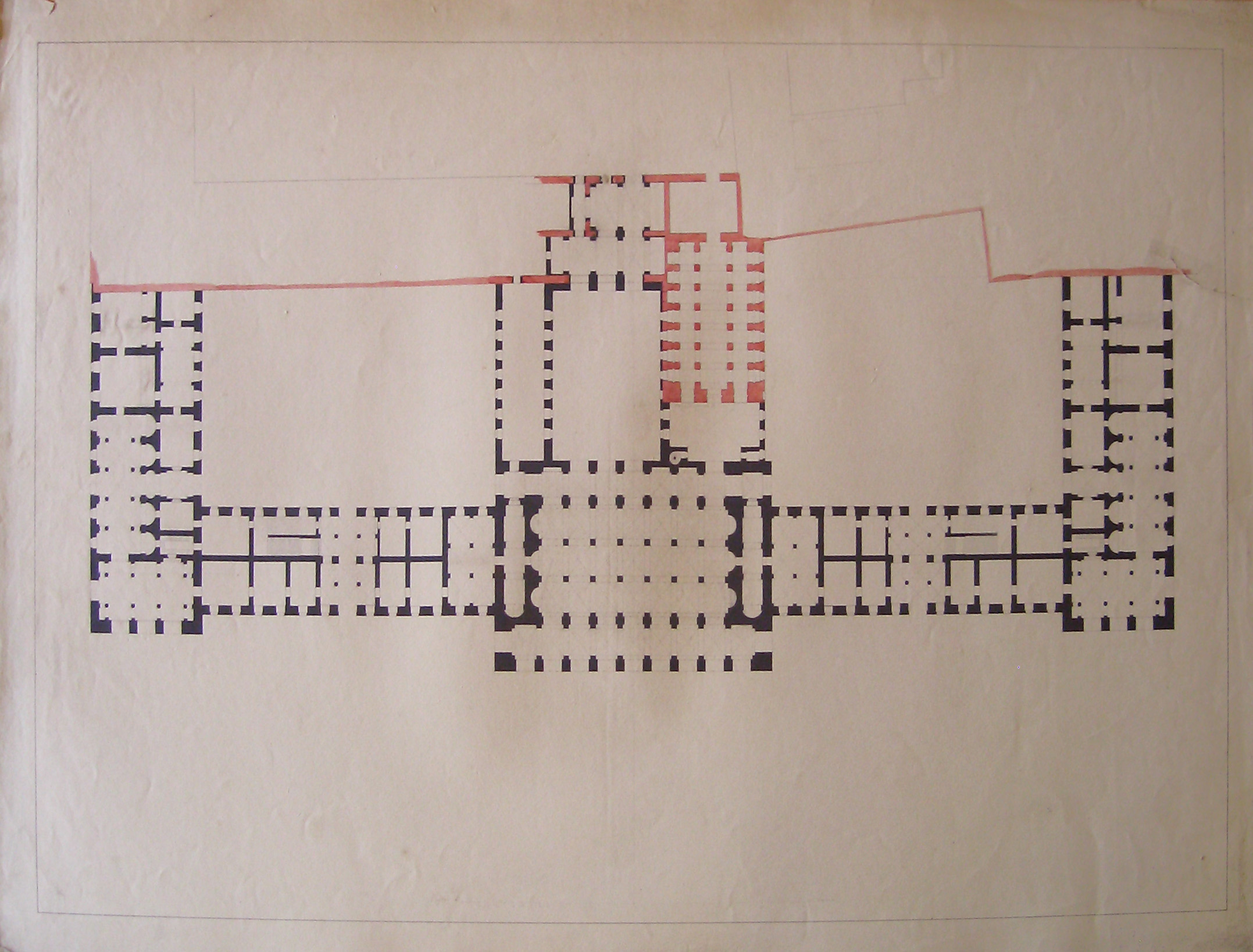 Progetto per l'ampliamento del Palazzo Imperiale (Vienna): pianta del piano terra (seconda variante) (disegno architettonico, opera isolata) di Cagnola Luigi (sec. XIX)