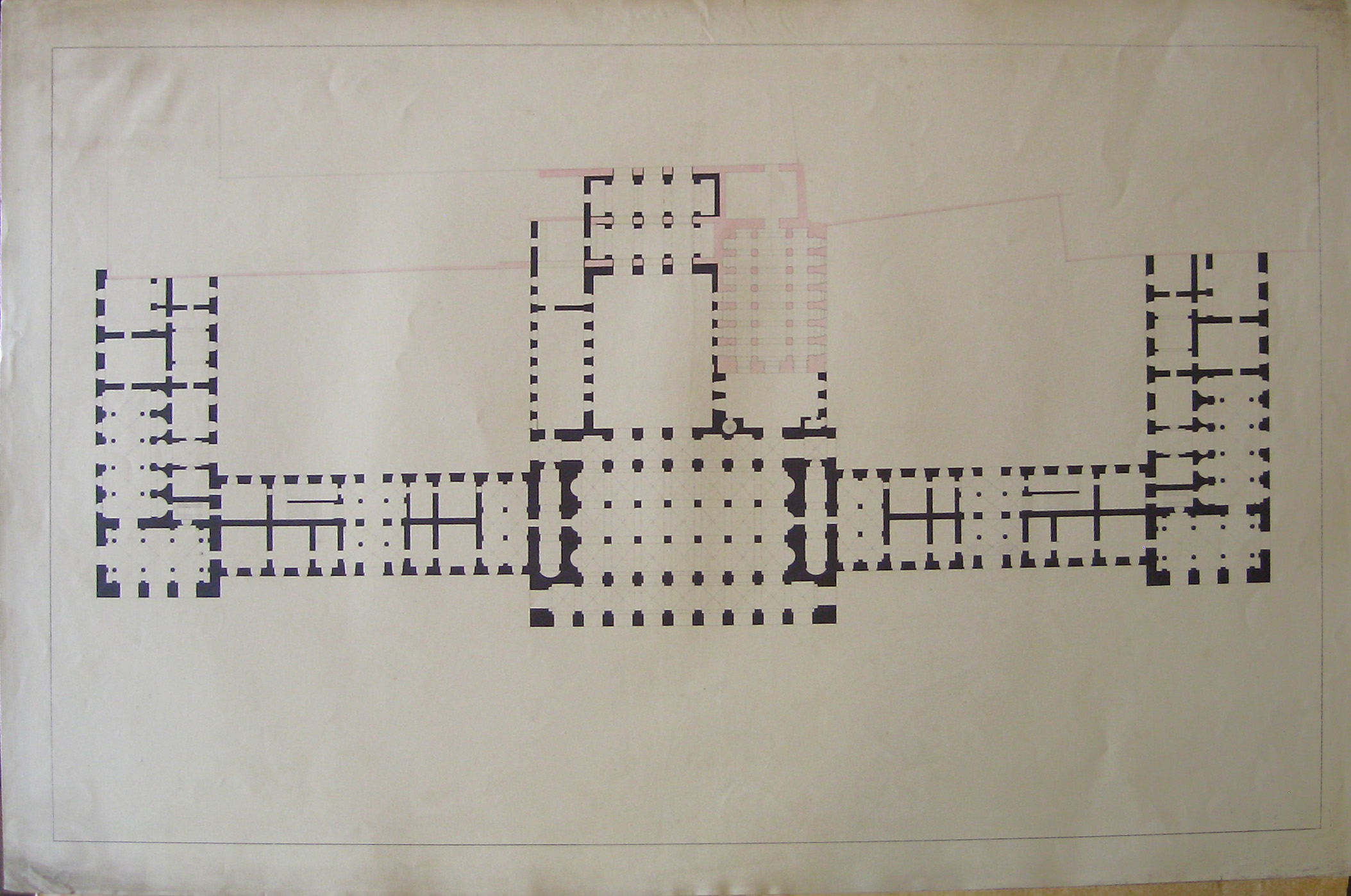 Progetto per l'ampliamento del Palazzo Imperiale (Vienna): pianta del piano terra (seconda variante) (disegno architettonico, opera isolata) di Cagnola Luigi (sec. XIX)