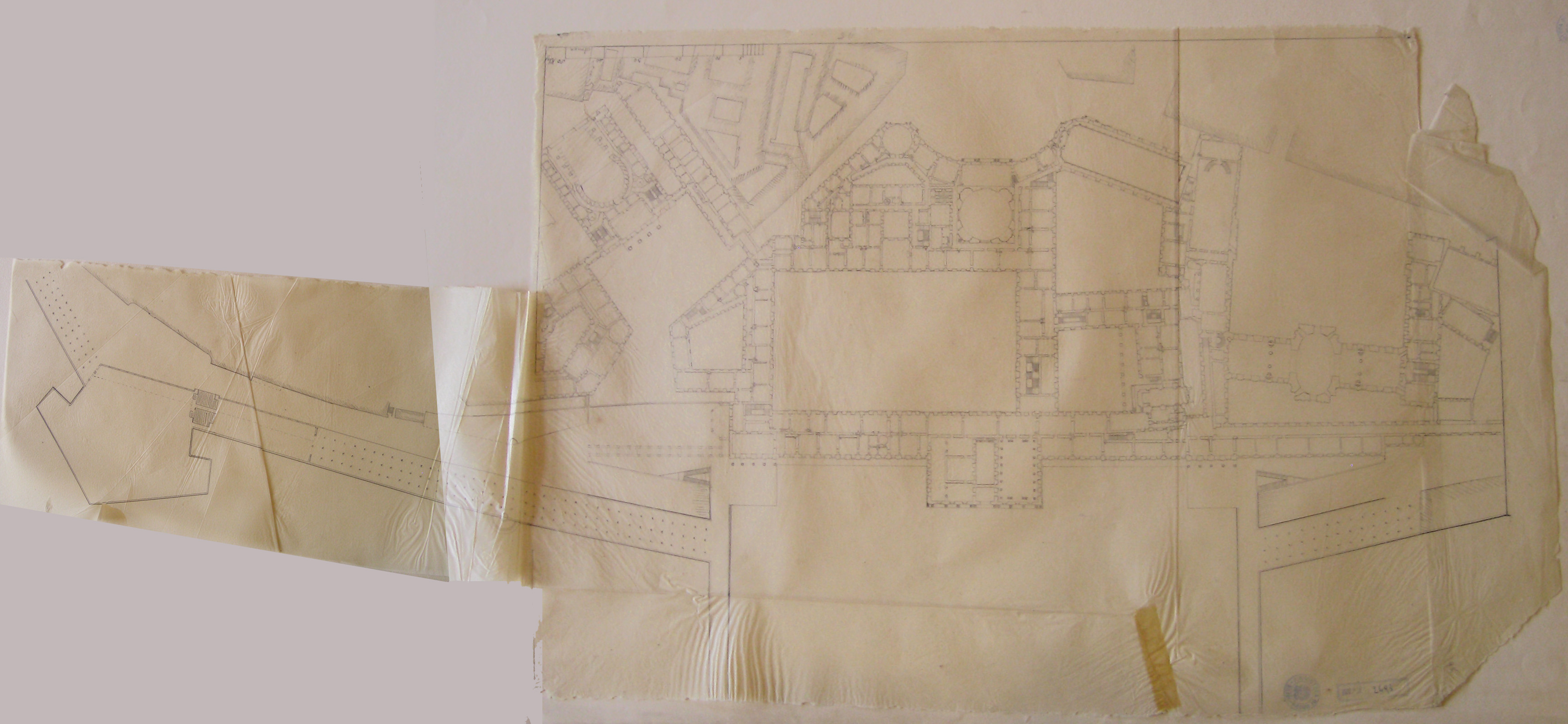 Progetto per l'ampliamento del Palazzo Imperiale (Vienna): pianta del piano nobile (prima variante) (disegno architettonico, opera isolata) di Cagnola Luigi (sec. XIX)