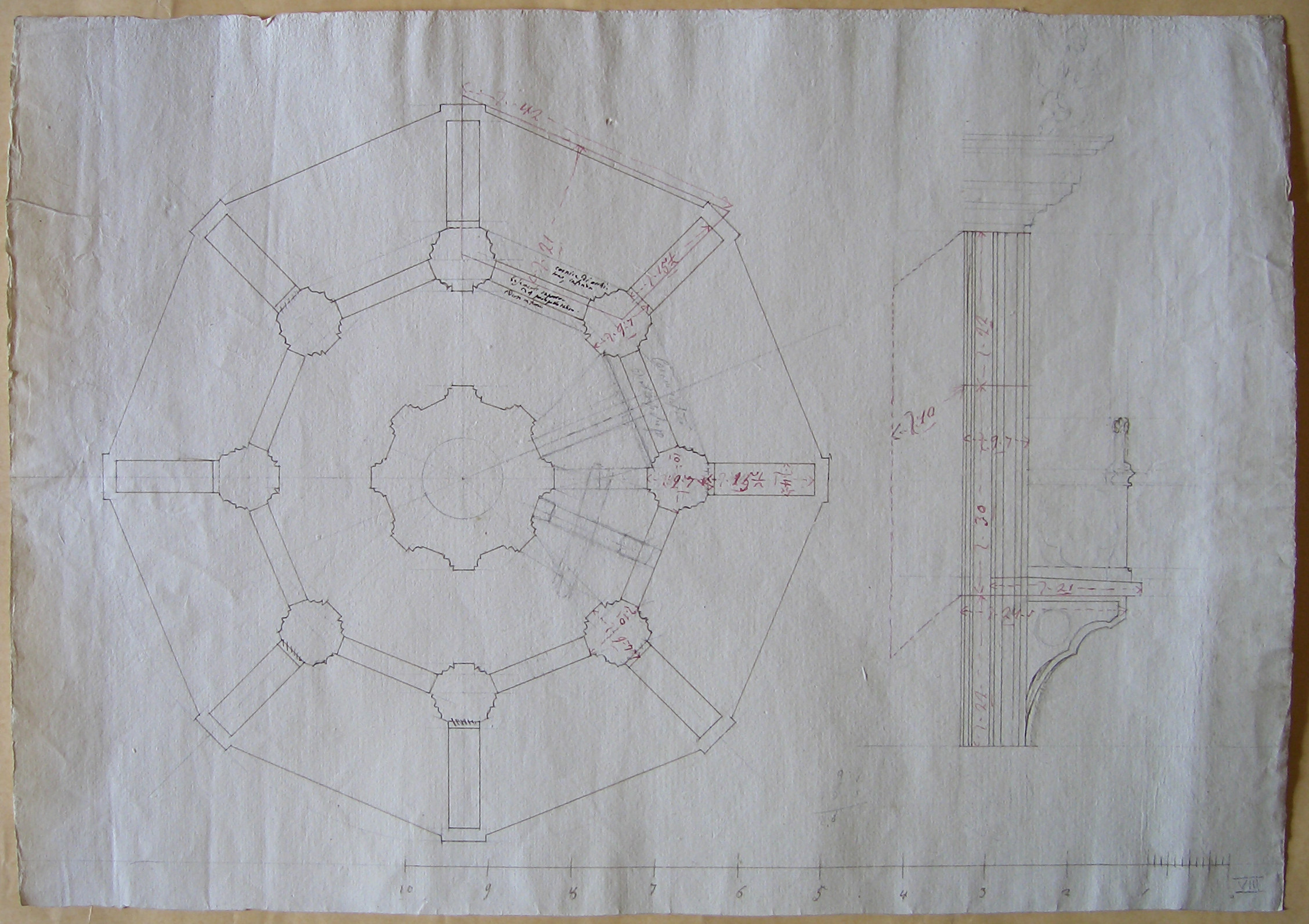 Pianta di edificio ottagonale (disegno architettonico, opera isolata) - ambito italiano (fine/ inizio secc. XVIII/XIX)