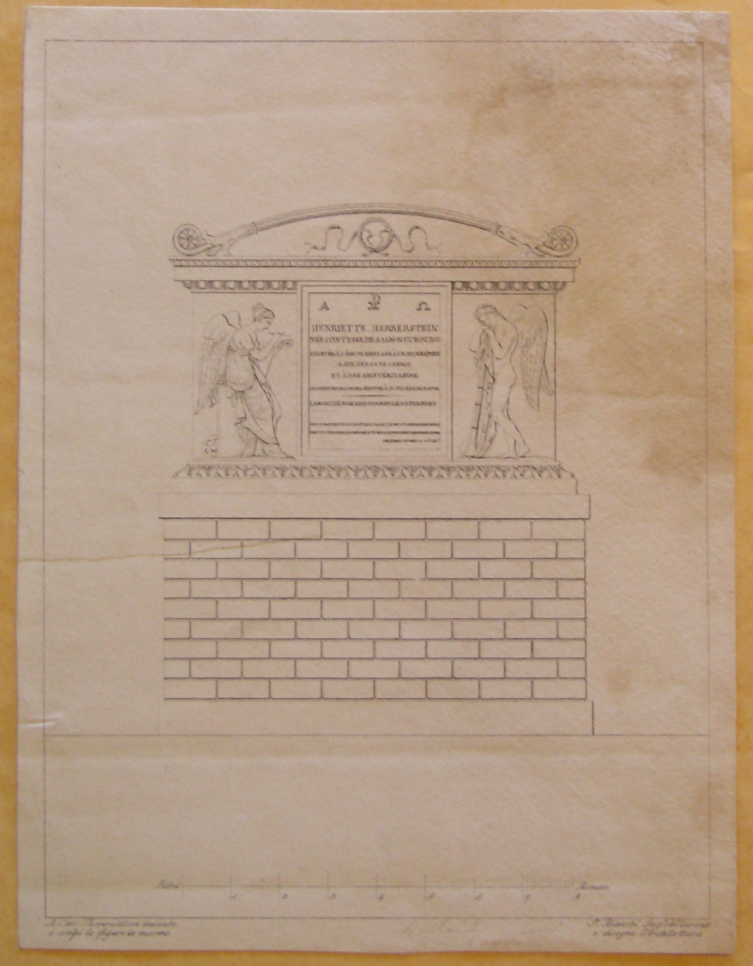 Prospetto del monumento funebre per Henriette Herberstein (stampa) di Bianchi Pietro (attribuito), Thorvaldsen Bertel (attribuito) (fine/ metà sec. XVIII-XIX)
