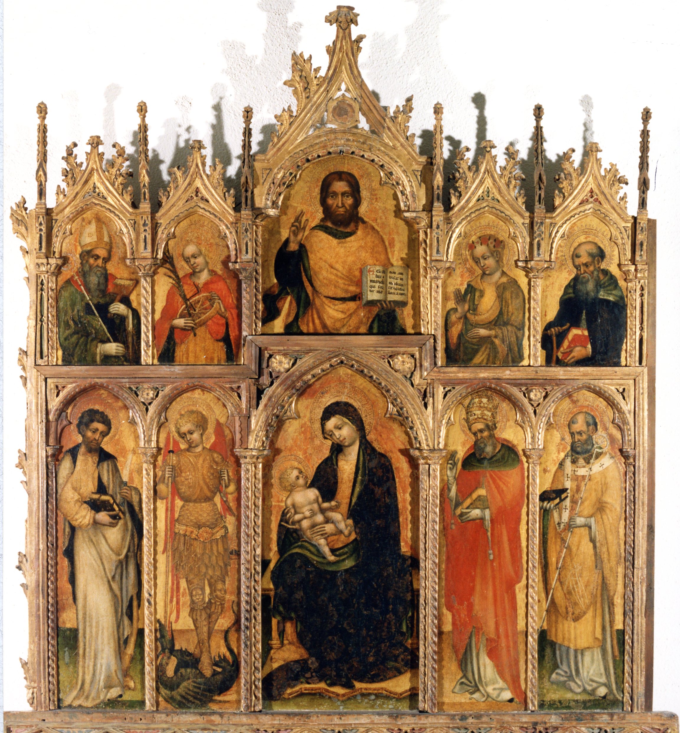 Madonna con Bambino, Cristo benedicente e santi (polittico) di Jacobello del Fiore (attribuito) (sec. XV)