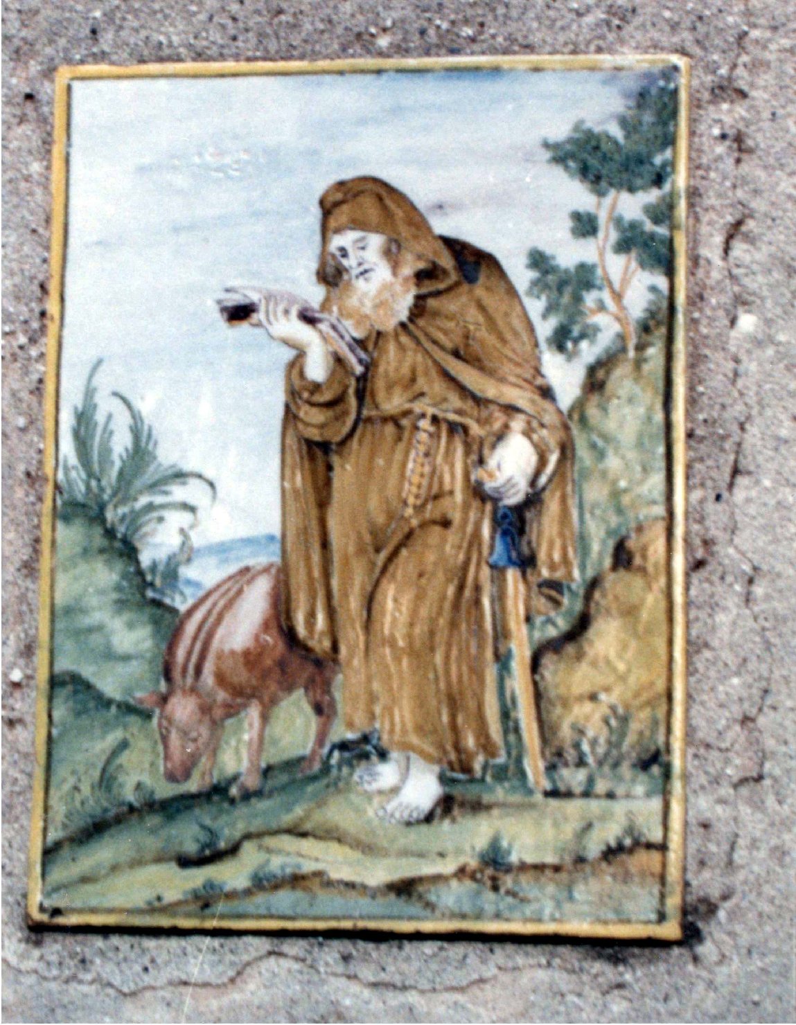 Sant'Antonio Abate (targa devozionale) - manifattura campana (sec. XIX)