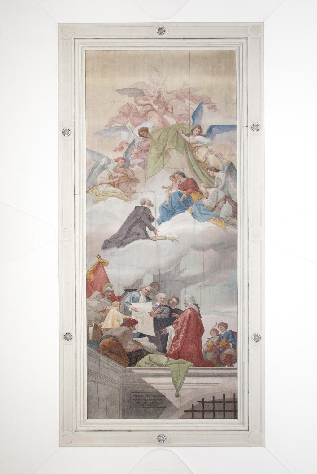 Madonna con Gesù Bambino e San Filippo Neri in gloria, e i padri Modonese e Gastaldelli che presentano al conte Manin il progetto della Chiesa (dipinto, opera isolata) di Casa Giacomo (terzo quarto sec. XIX)