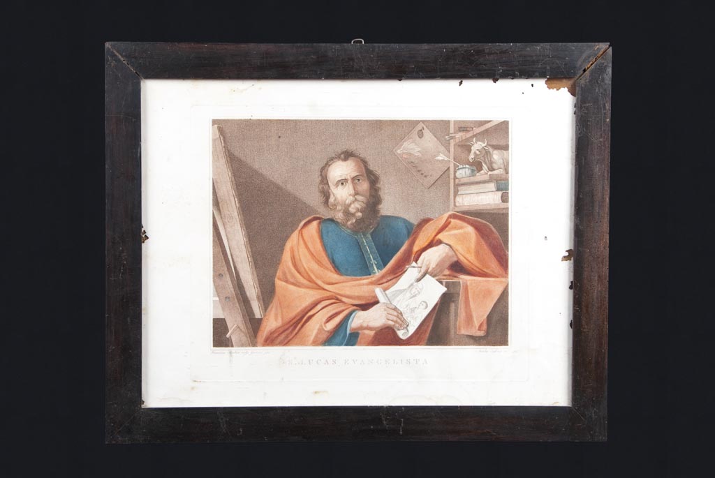 San Luca evangelista (stampa colorata a mano) di Barbieri Giovan Francesco detto Guercino, Zaffonato Angelo (primo quarto sec. XIX)
