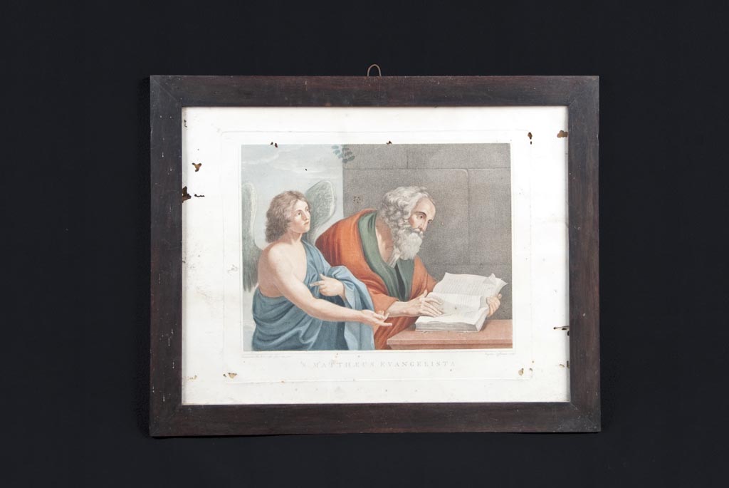 San Matteo evangelista (stampa colorata a mano) di Barbieri Giovan Francesco detto Guercino, Zaffonato Angelo (primo quarto sec. XIX)