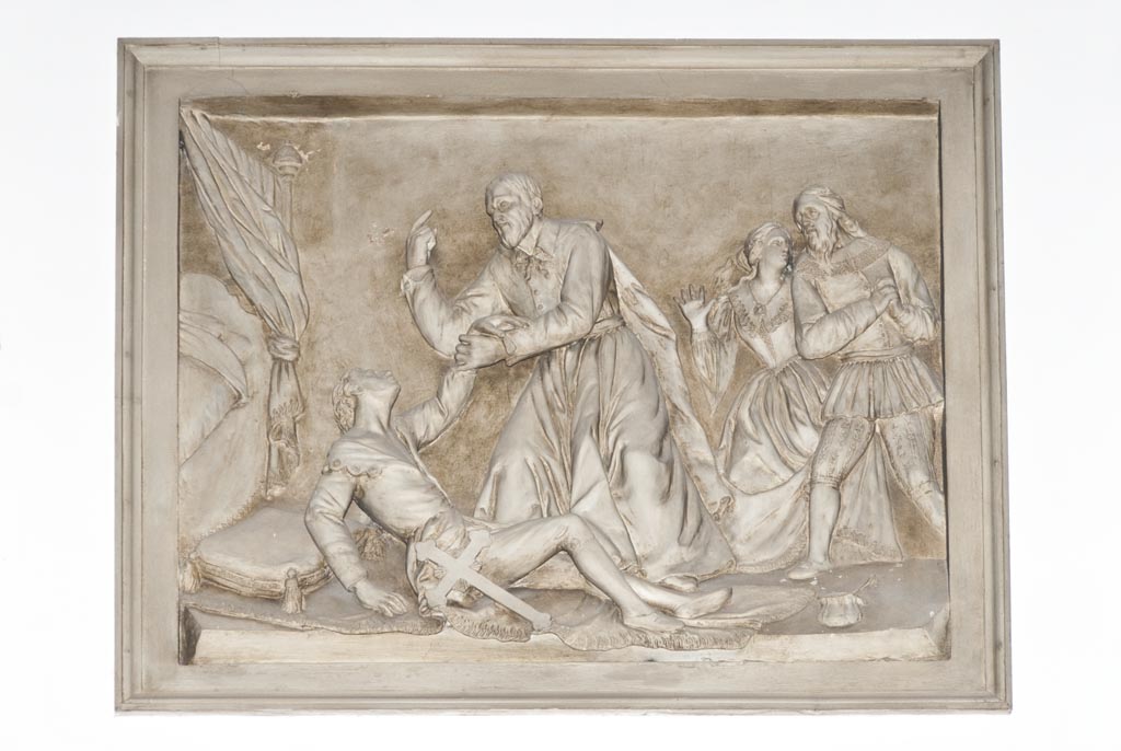 San Filippo Neri richiama in vita Paolo Massimo (rilievo, elemento d'insieme) di Vianelli Giuseppe Maria (terzo quarto sec. XIX)