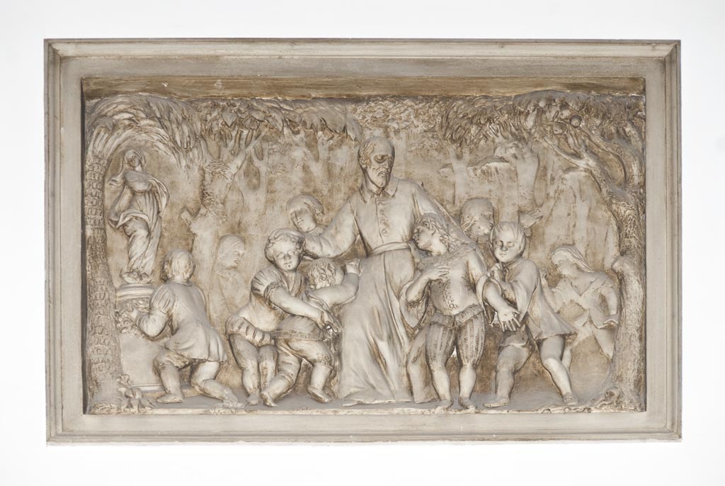 San Filippo Neri e i fanciulli (rilievo, elemento d'insieme) di Vianelli Giuseppe Maria (terzo quarto sec. XIX)
