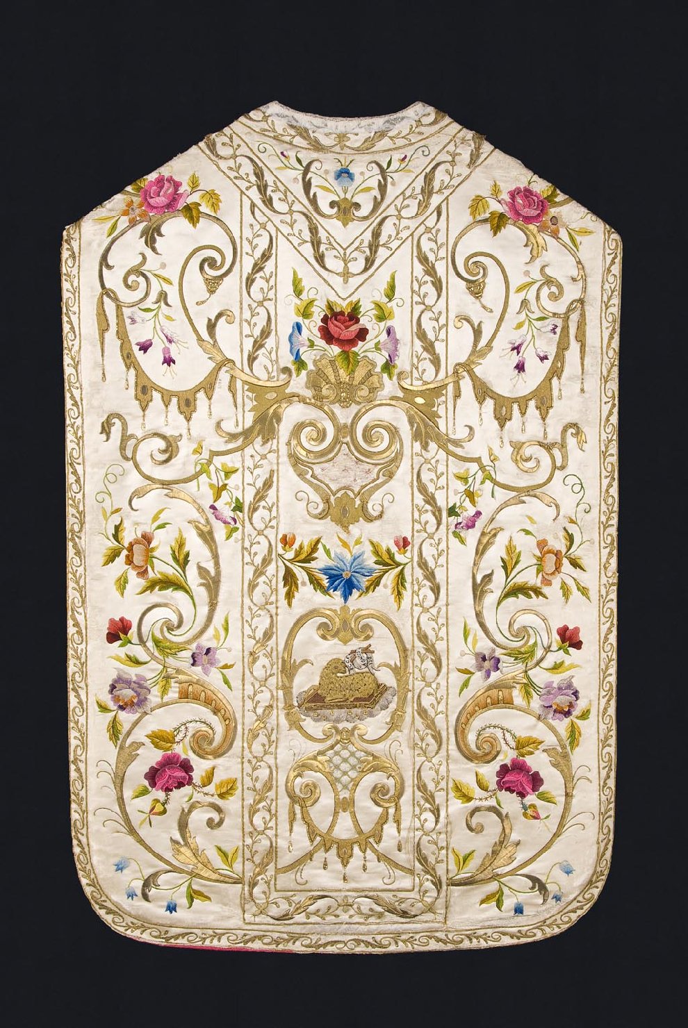 calice eucaristico, Agnus Dei, motivi decorativi floreali e a girali (pianeta, elemento d'insieme) - manifattura veneta (fine/ inizio secc. XIX/ XX)