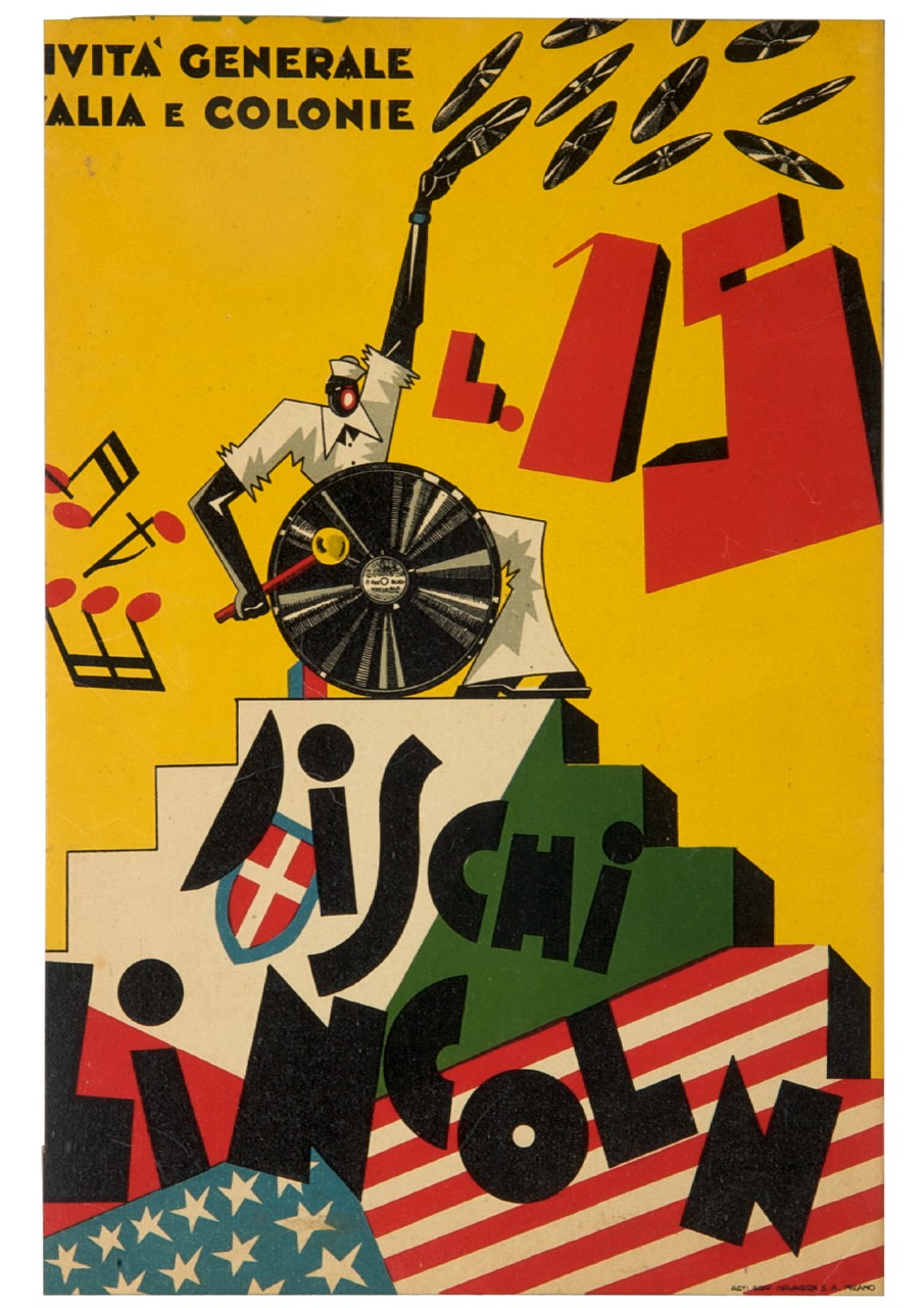 marinaio di colore suona e lancia dischi musicali (locandina) - ambito italiano (sec. XX)