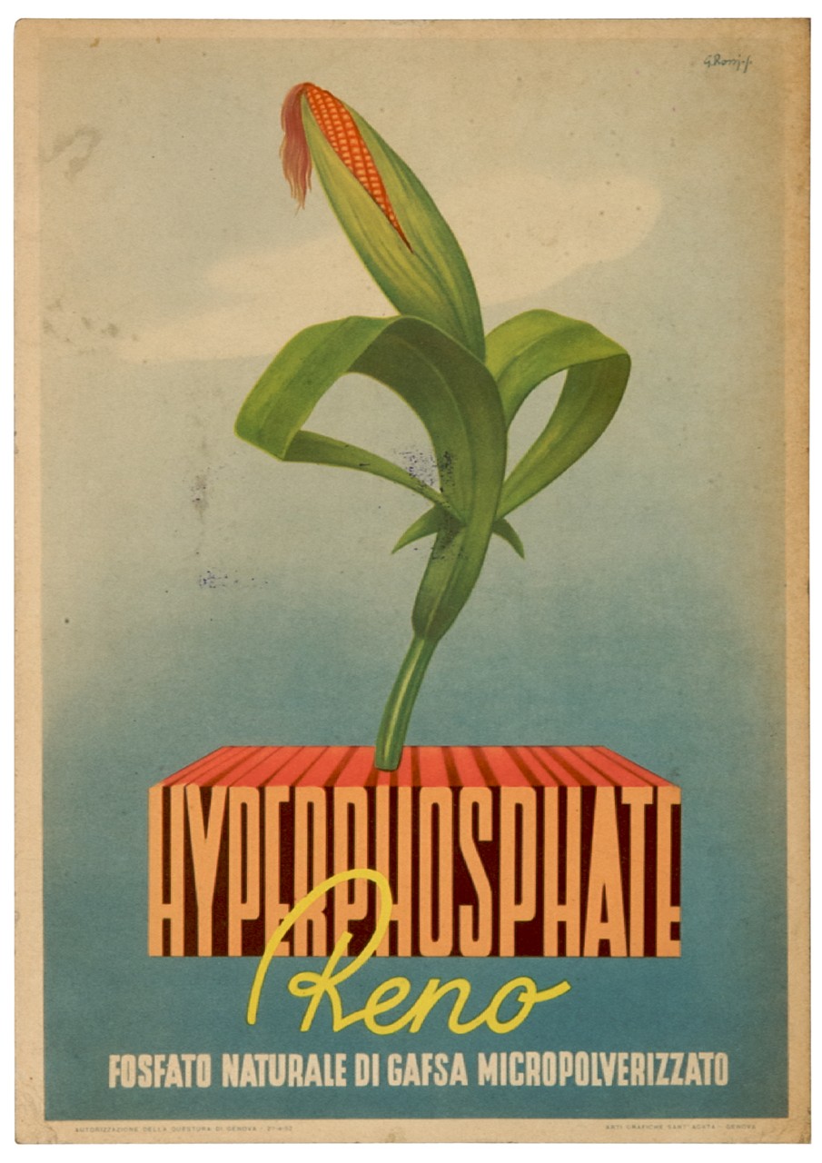 pannocchia ricurva su scritte richiama una figura con le mani sui fianchi (locandina) di Rossi Giuseppe (sec. XX)