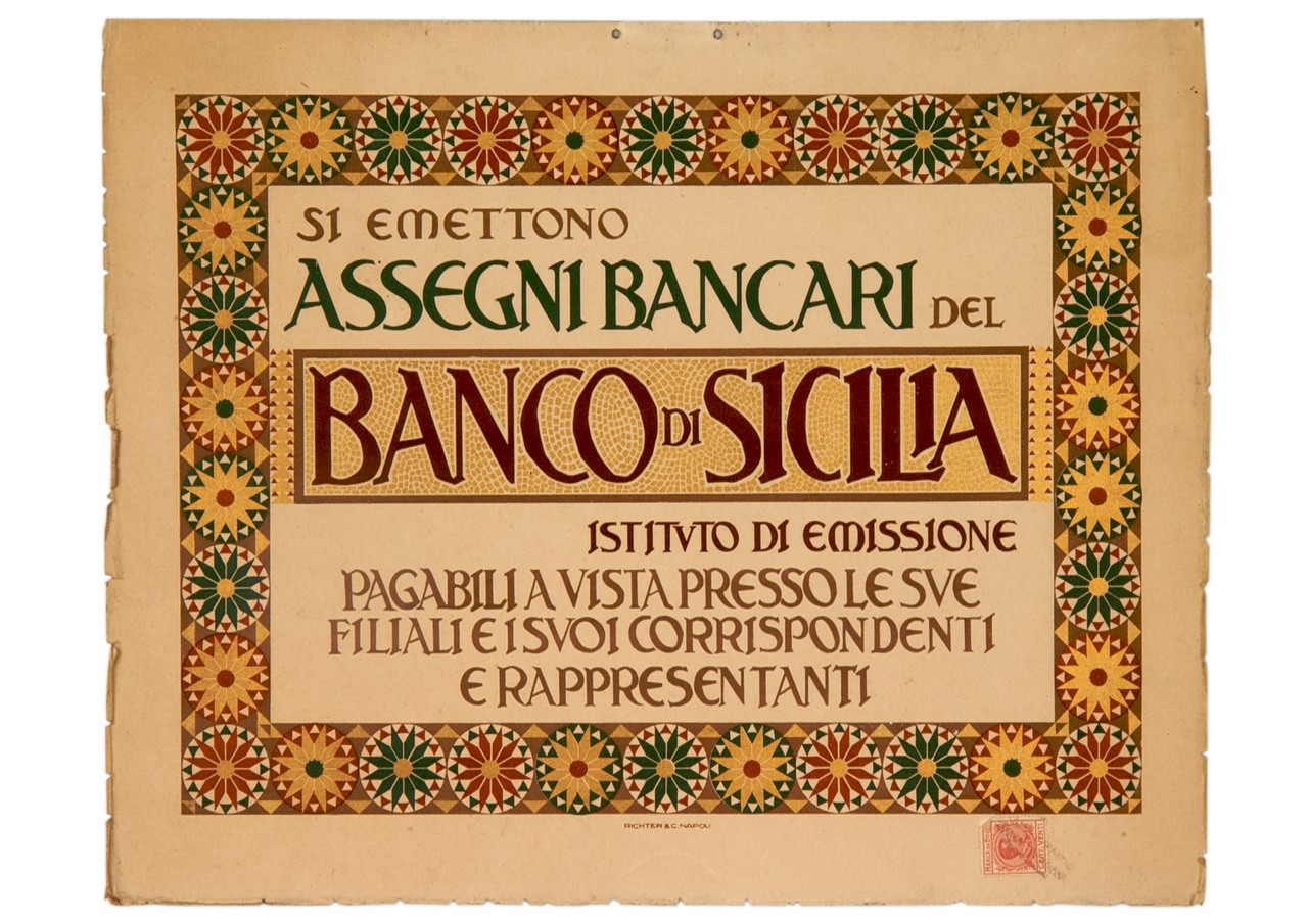 cornice con motivi decorativi e scritte (locandina) - ambito italiano (sec. XX)