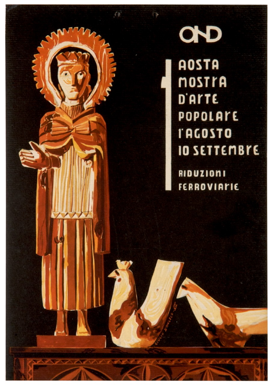 statua di santo e coppia di animali (locandina) di D'Angelo Giulio (sec. XX)