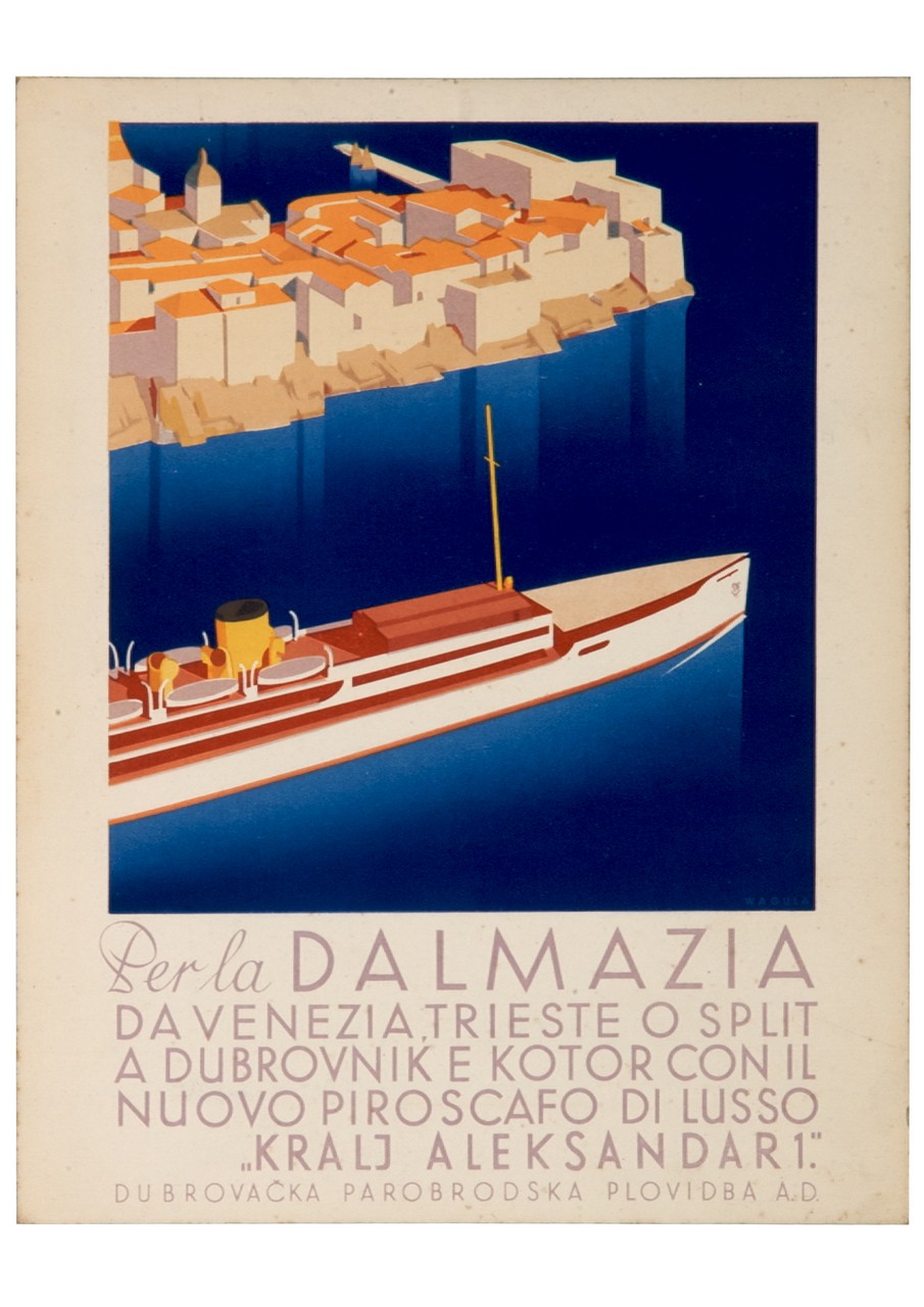 veduta di Dubrovnik con piroscafo (locandina) di Wagula Hans (sec. XX)