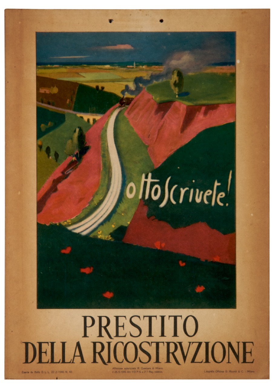 paesaggio collinare con ferrovia (locandina) - ambito italiano (sec. XX)