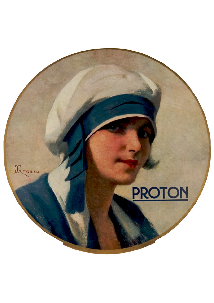 ritratto a mezzo busto di donna con cappello alla marinara (locandina) di Grosso Giacomo (sec. XX)