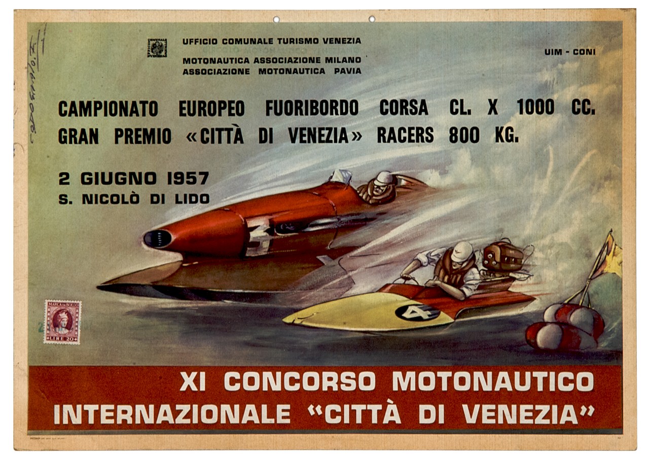 motoscafi in corsa (locandina) di Codognato Franco (sec. XX)