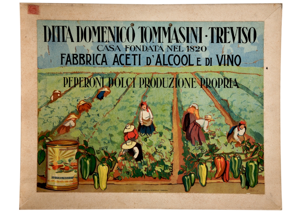 contadine nei campi e barattolo di verdure (locandina) di Tommasini Anna Maria (sec. XX)